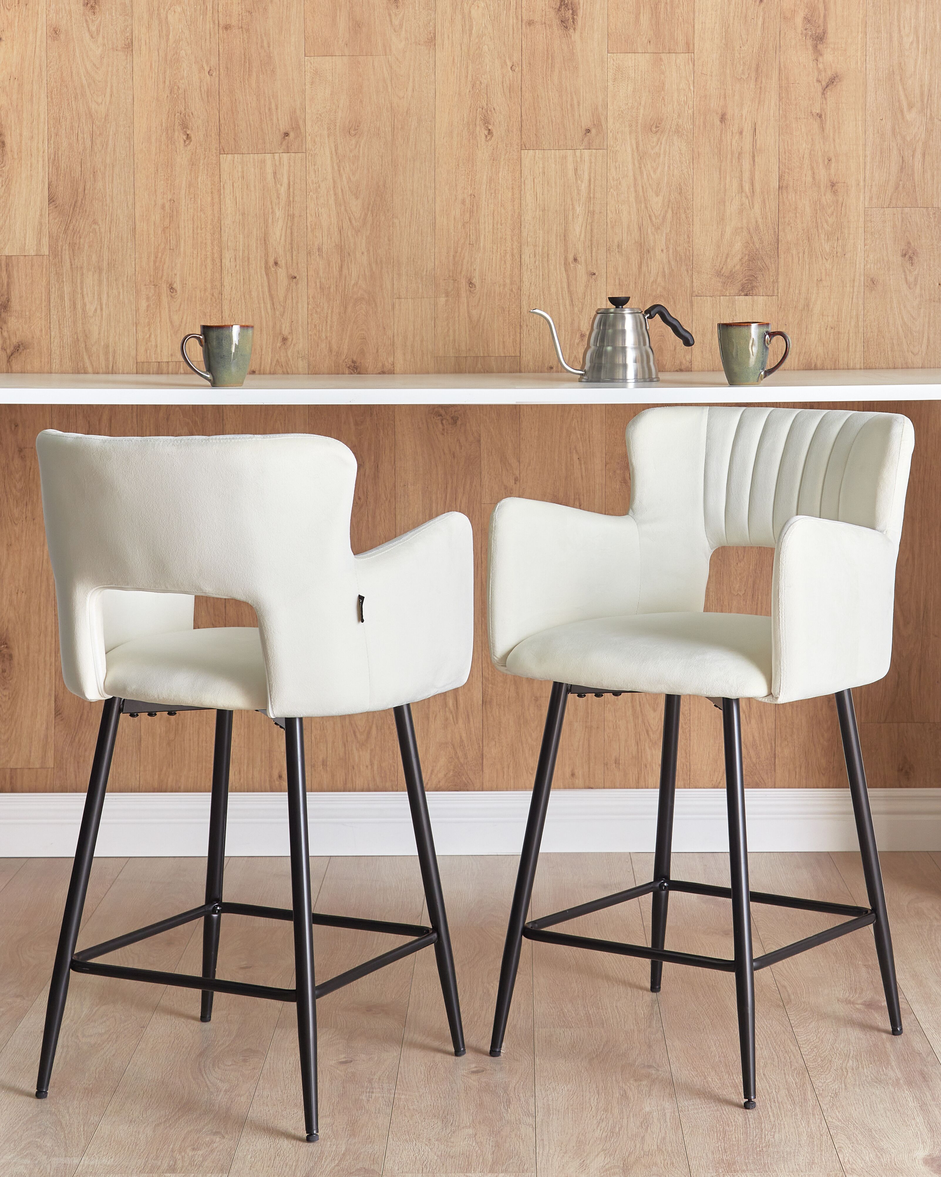 Set of 2 Bar Chairs SANILAC Velvet White
