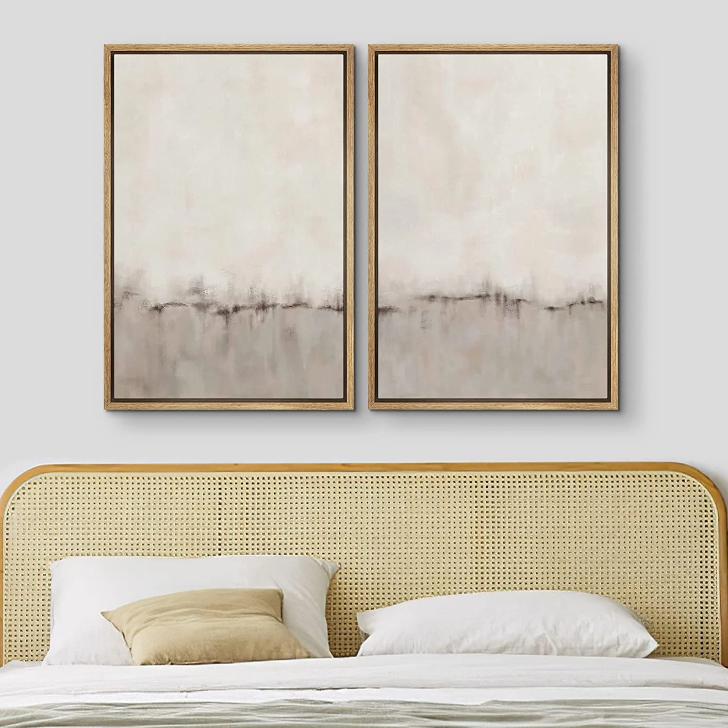 IDEA4WALL Framed Canvas Print Wall Art Set of 2 Watercolor Pastel Duotone Tan Landscape Abstract Modern Art Multicolor Contemporary Artwork for Bedroom, Office - 16"x24"x2 Panels Natural - Image 8