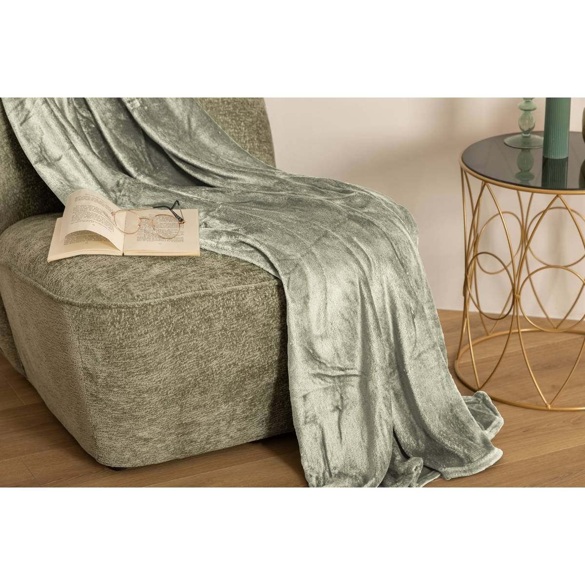 Flannel Throw "Ollis" Celadon Green, 180x130 cm