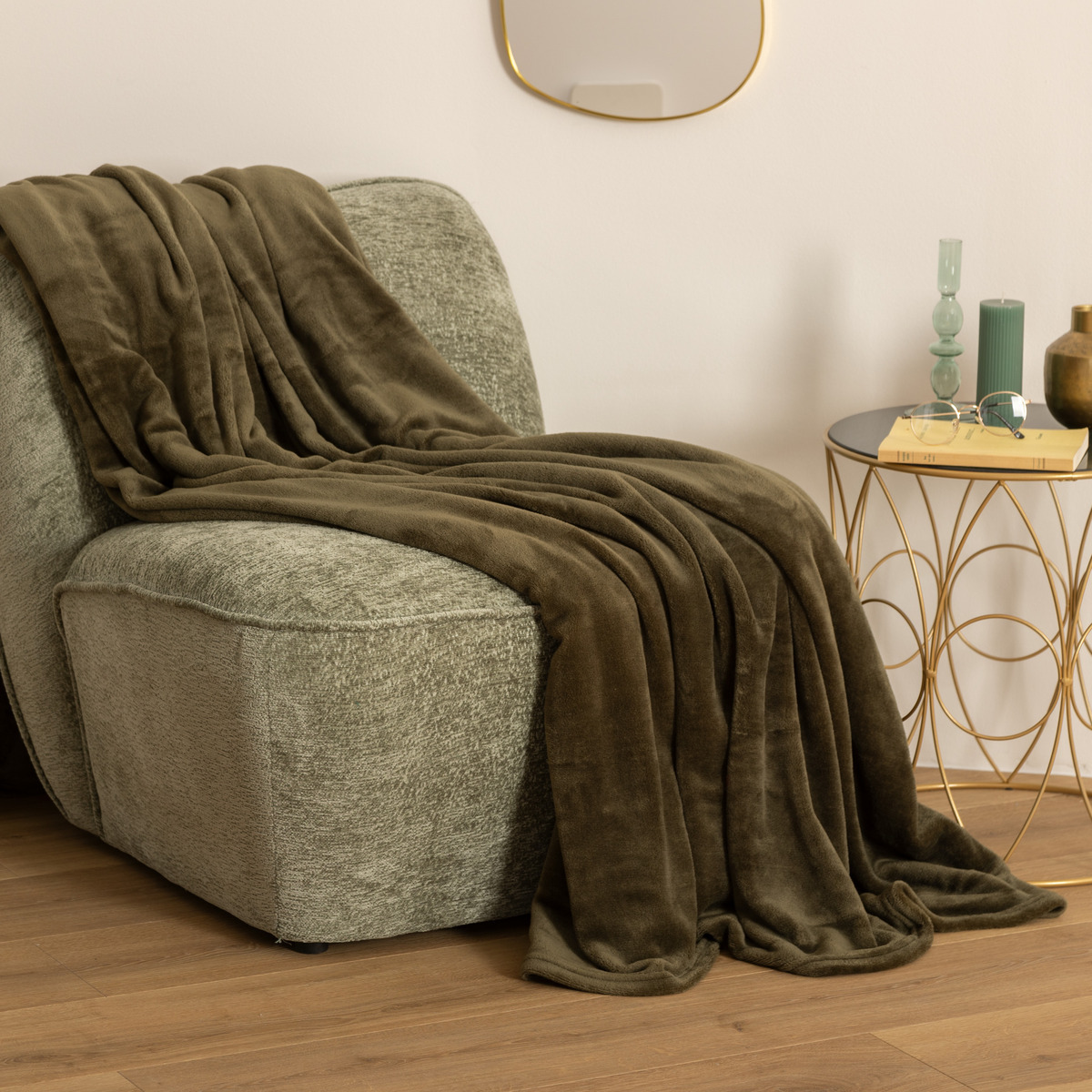 Flannel plaid Khaki green, 180x230 cm