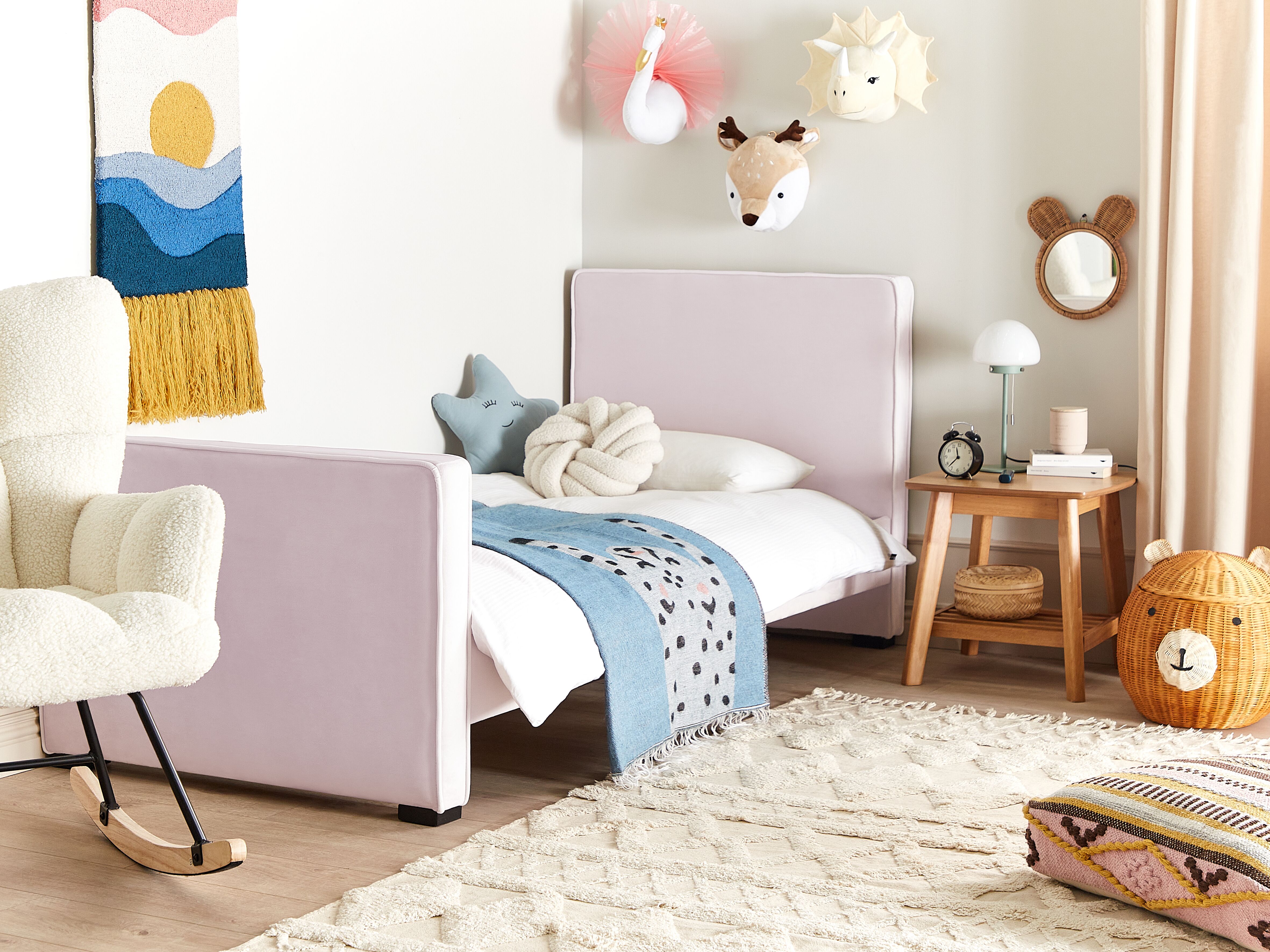 Kids Bed Velvet TEENIE 90 x 200 cm (EU Single) Pastel Pink