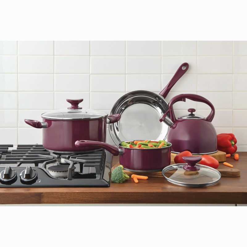 6-Piece Fig Colored Stainless Steel Cookware Set - MIDNIGHT VELVET CATALOG