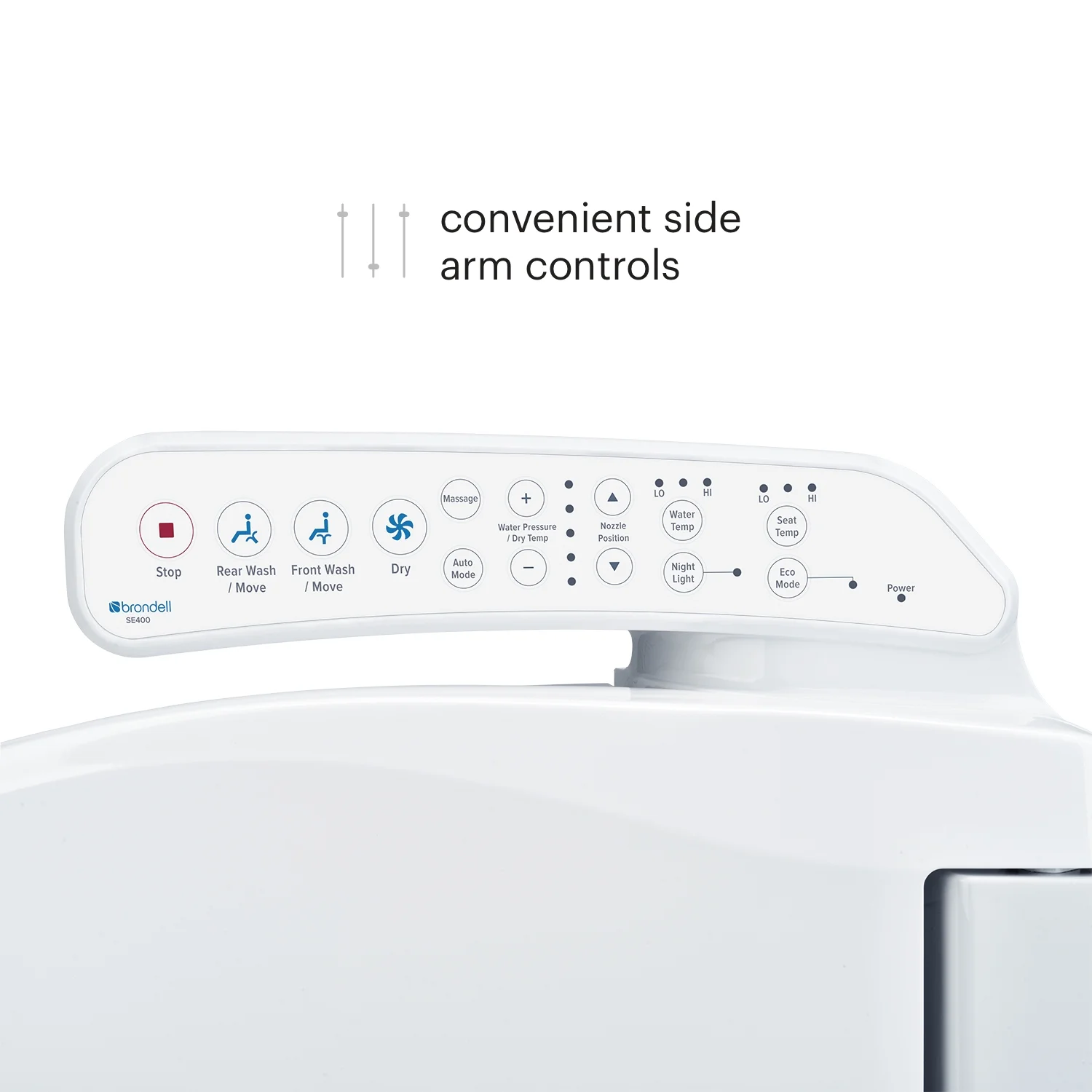 Brondell Swash SE400 Bidet Seat with Sidearm, Dryer and Stainless Steel Nozzle, Elongated White