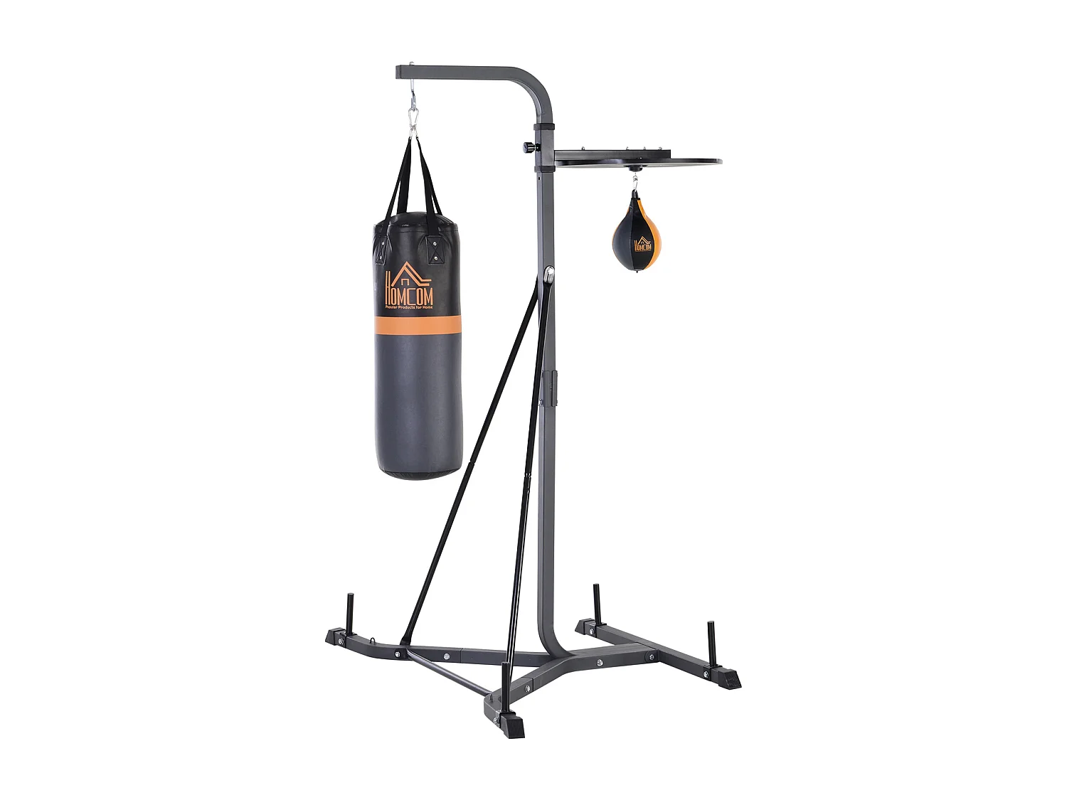 Portique sac de frappe plateforme station de boxe complète avec sac de frappe + poire de vitesse hauteur réglable 5 niveaux pompe à air fournie acier noir gris