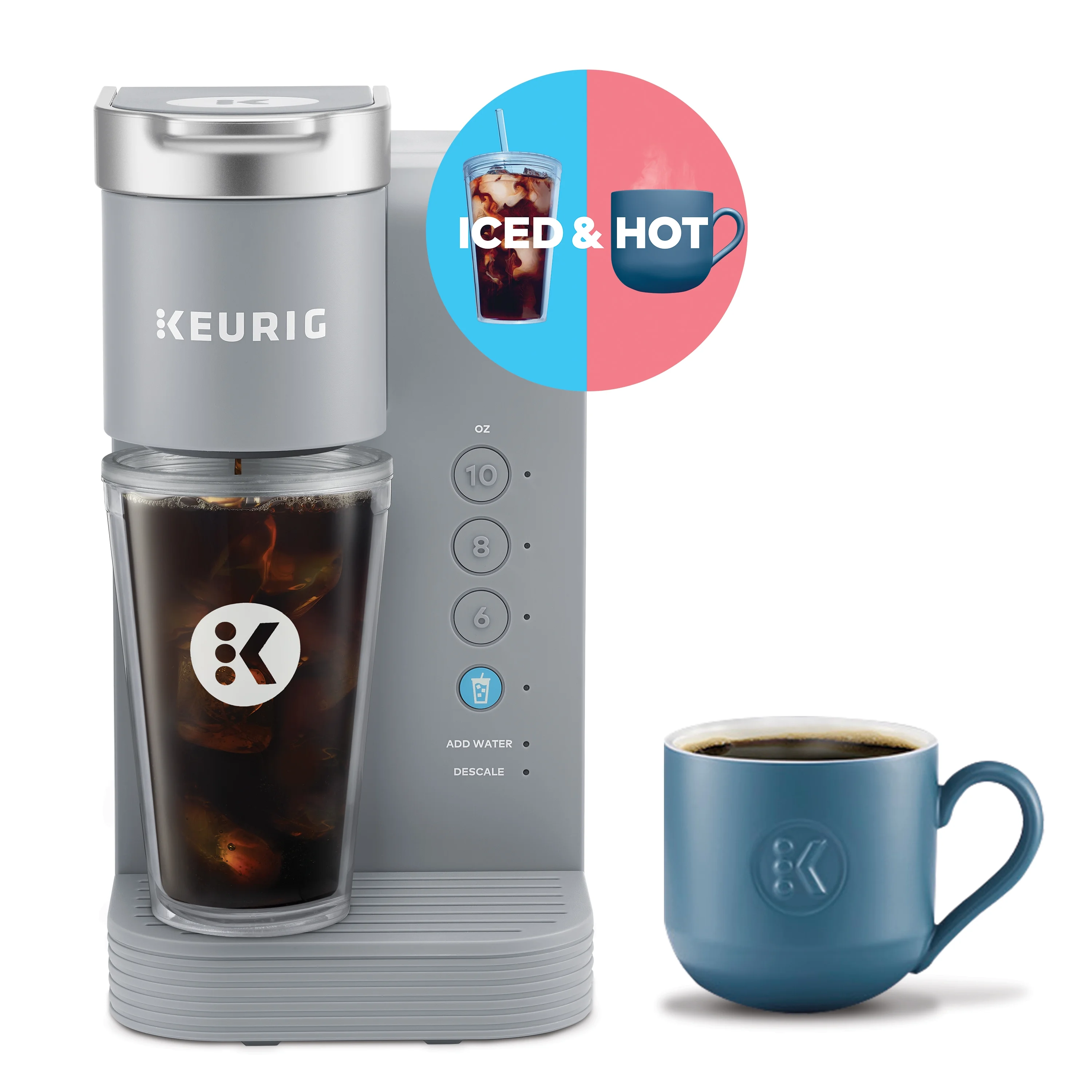 Keurig K-Iced Essentials Gray Iced and Hot Single-Serve K-Cup Pod Coffee Maker with Green Mountain Horizon Blend Coffee Pods, 24 Count