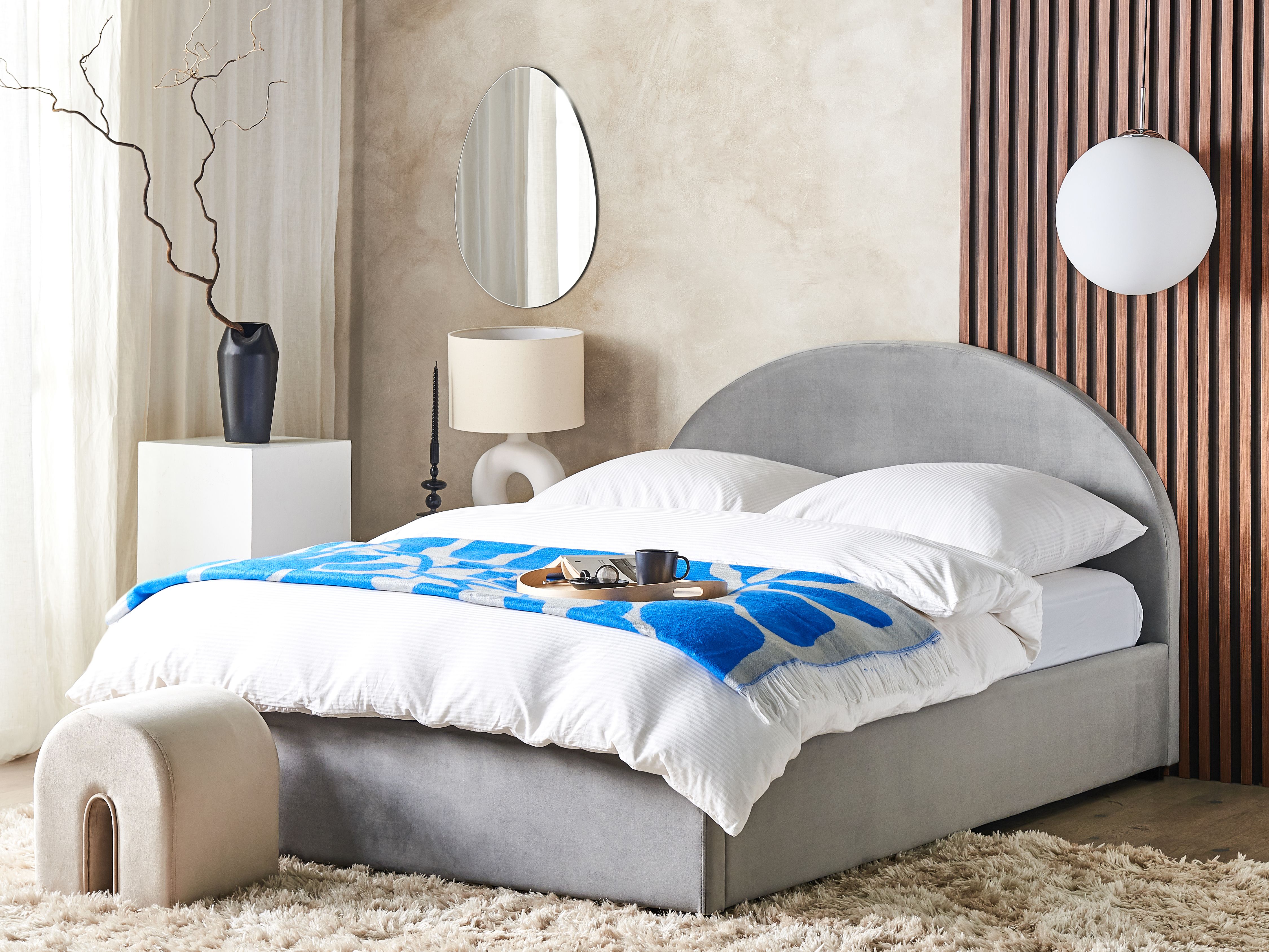 Ottoman Bed Velvet VAUCLUSE 160 x 200 cm (EU King Size) Light Grey
