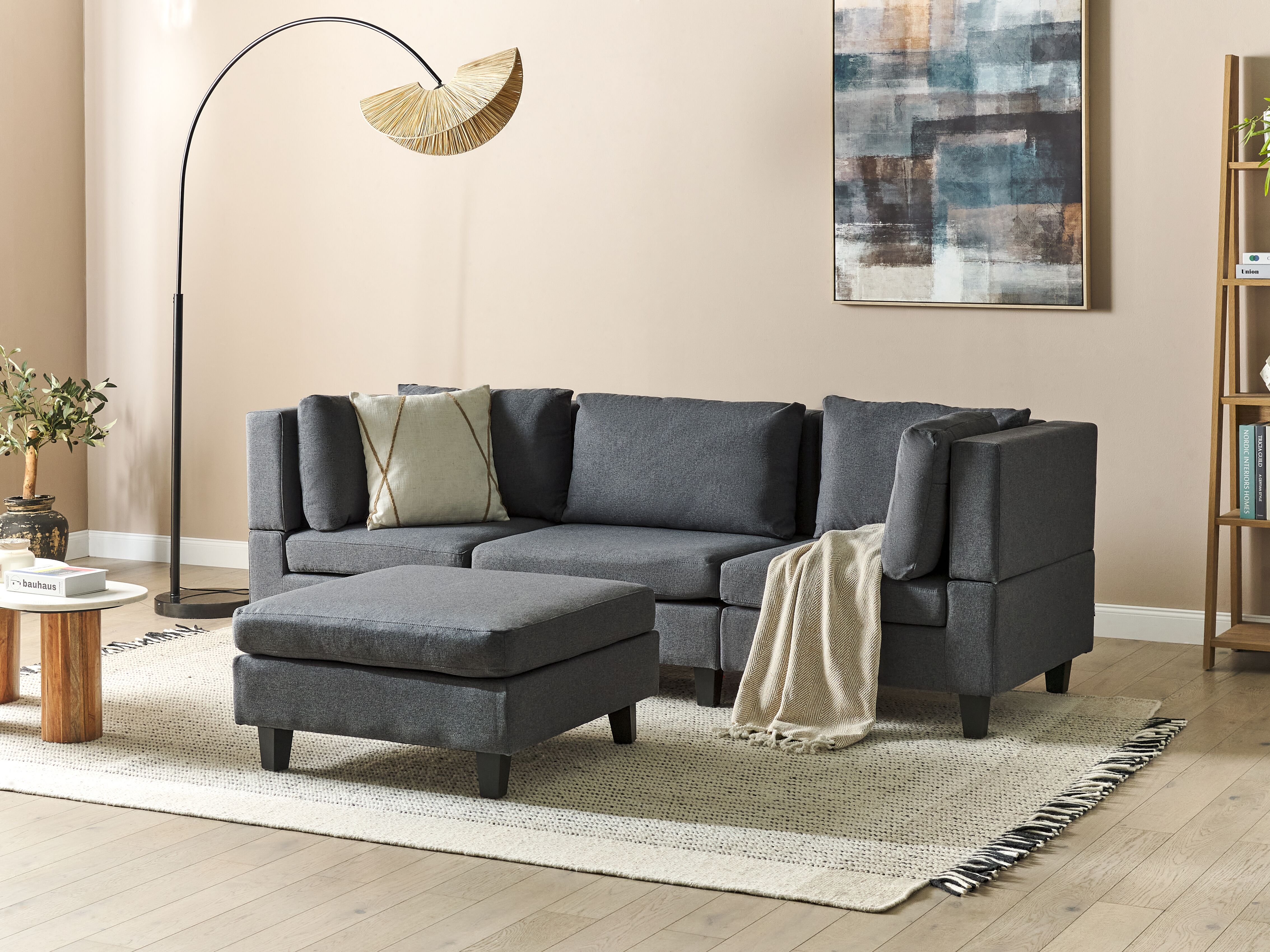 Modular Sofa 3 Seater UNSTAD Fabric Dark Grey with Ottoman