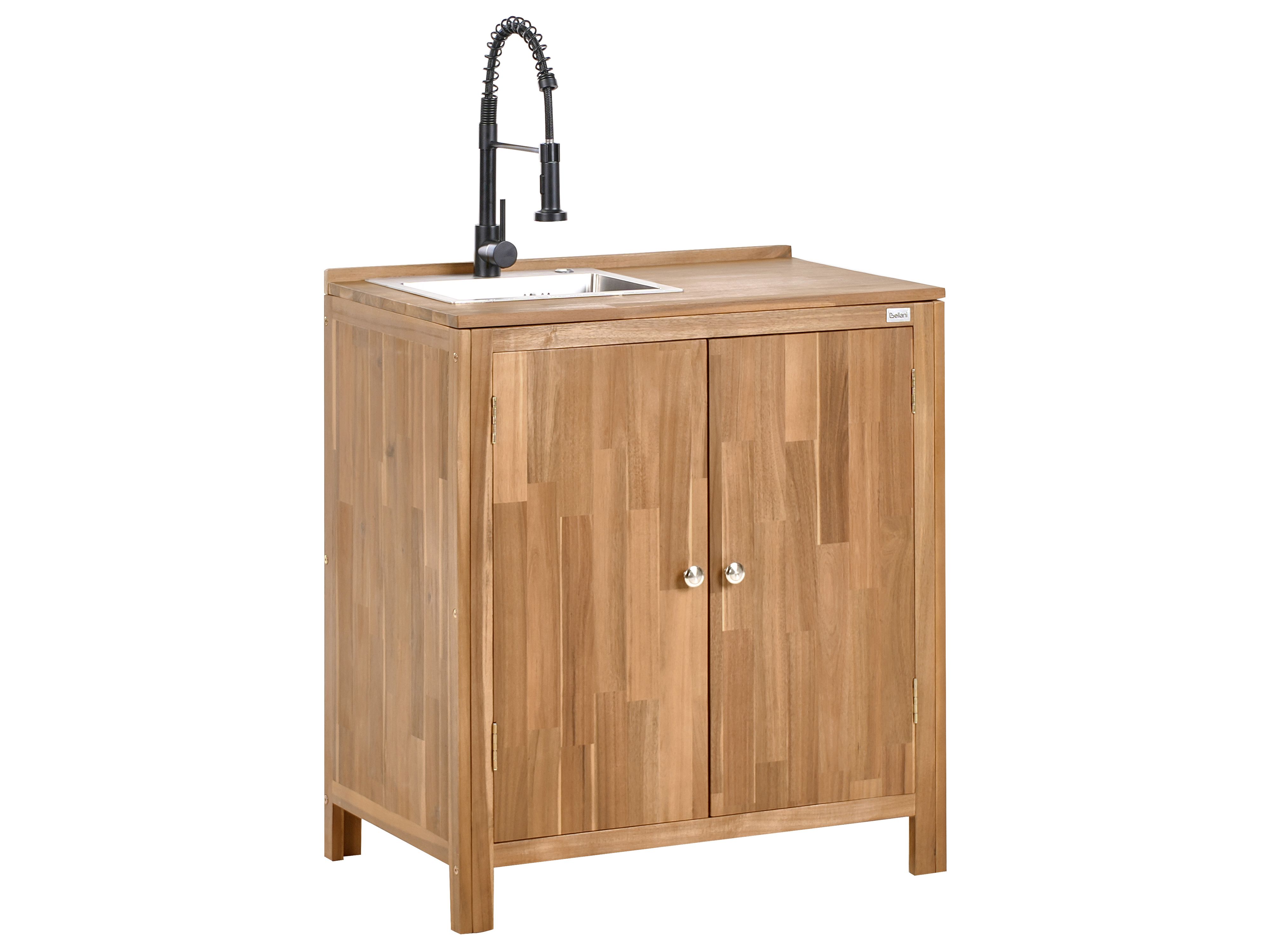 Outdoor Kitchen Cabinet with Sink VENOSA Acacia Wood Brown/ Black