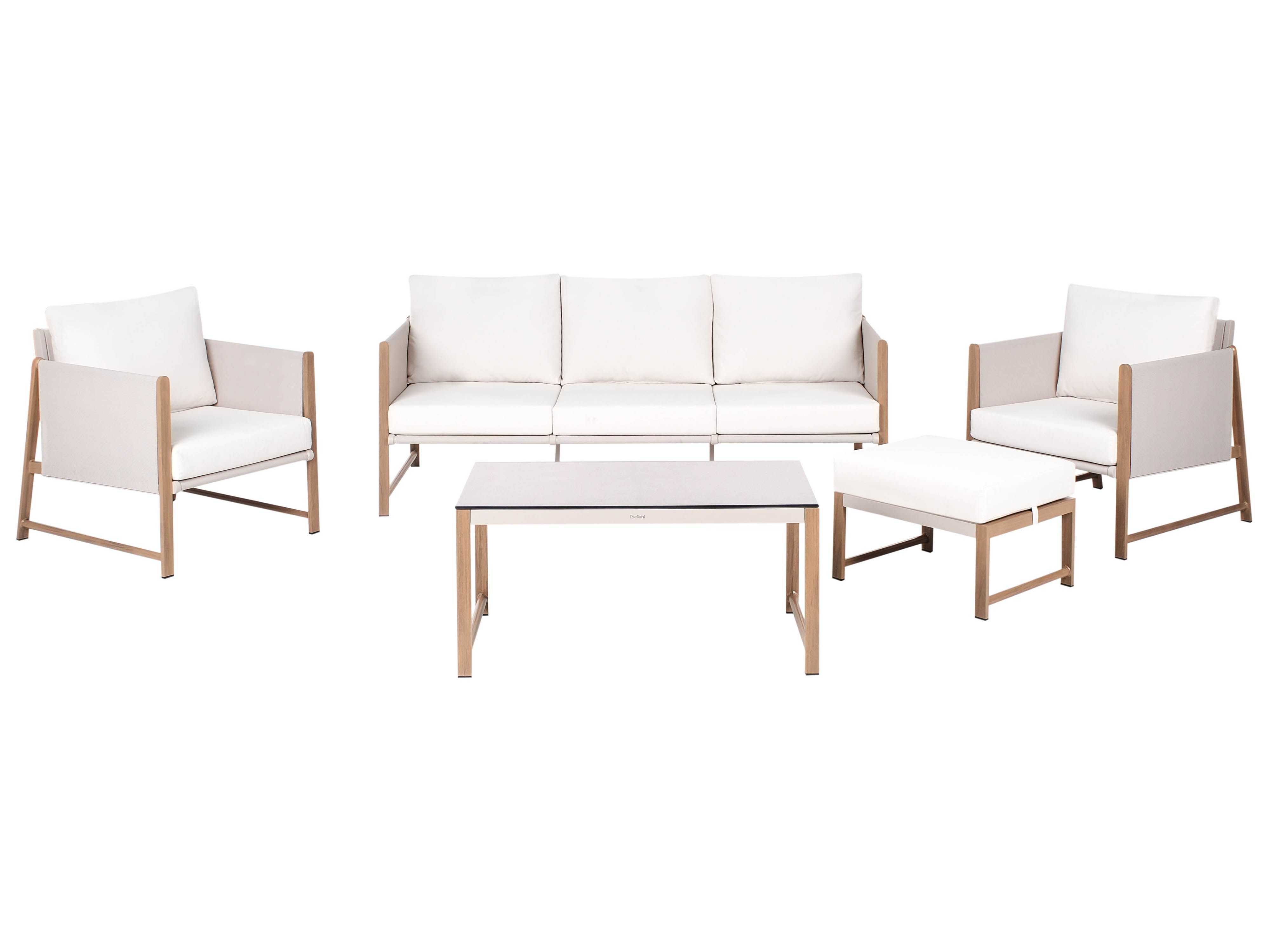 Garden Lounge Set with Table and Ottoman 5 Seater NOLA Metal Light Beige