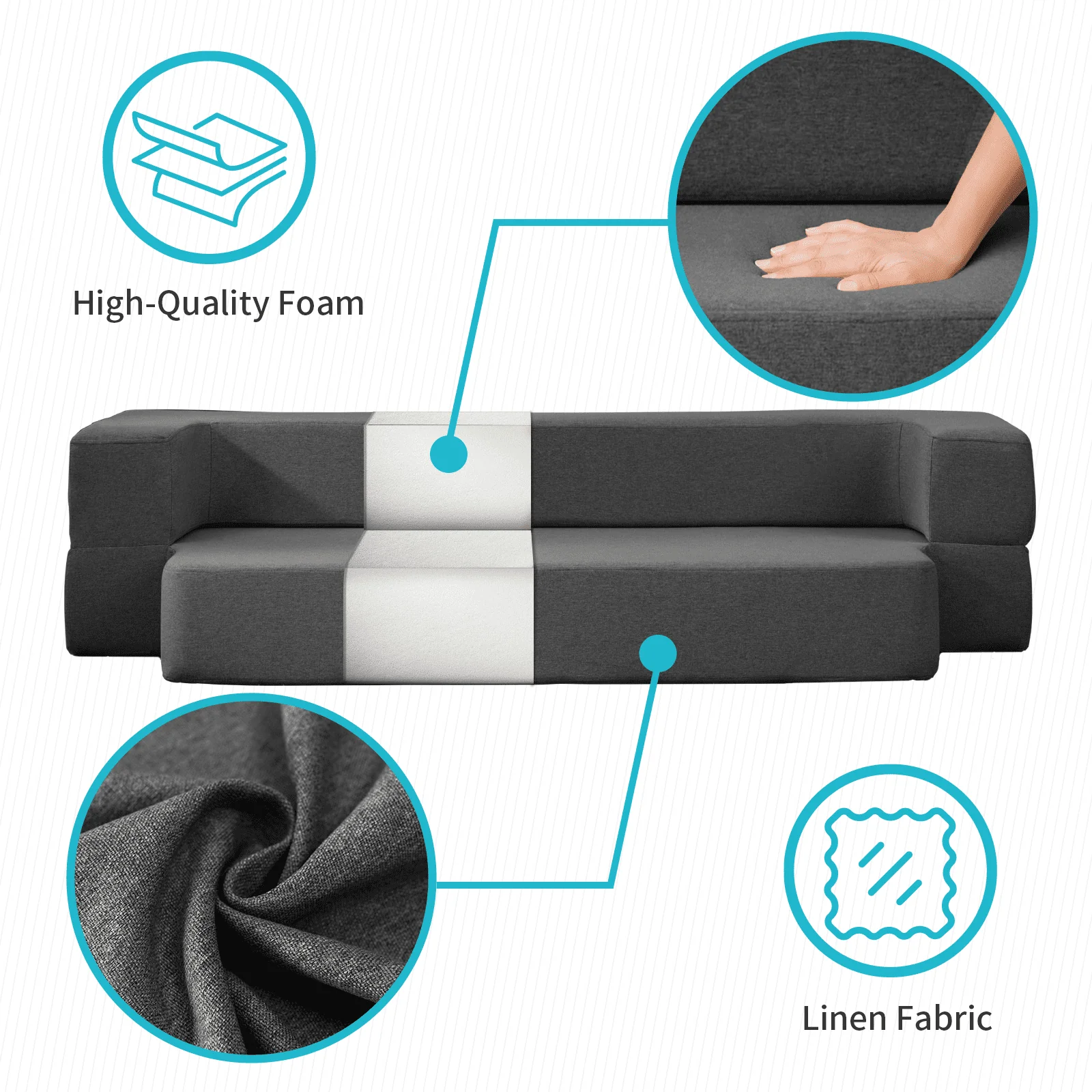 BALUS Folding Sofa Bed, Convertible Sleeper Sofa Bed Queen,Floor Couch Bed,Futon Sofa Bed Memory Foam Mattress,Floor Sofa Bed Twin for Living Room/Bedroom/Guest Room/Home Office,Dark Grey - Image 3