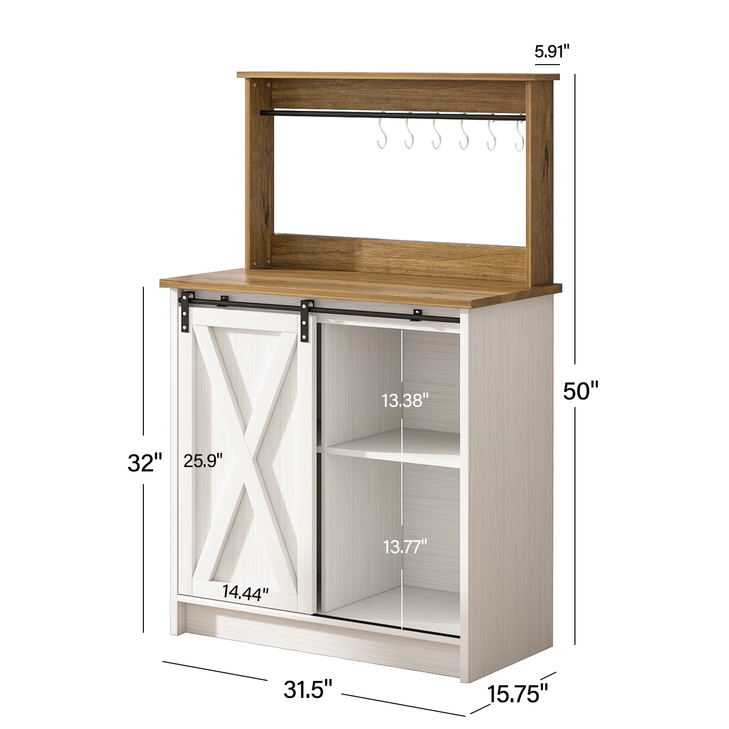 Catrimown Coffee Bar Cabinet, Barn Door Sideboard Buffet Cabinet with Storage, White - Image 8