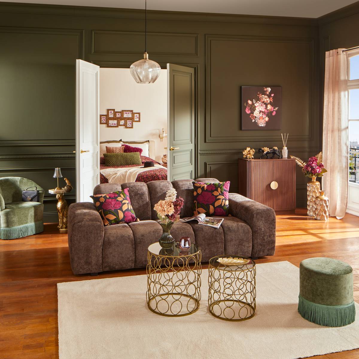 Fixed Sofa "Palma" 3-seater, 212x97 cm, Tonka Brown