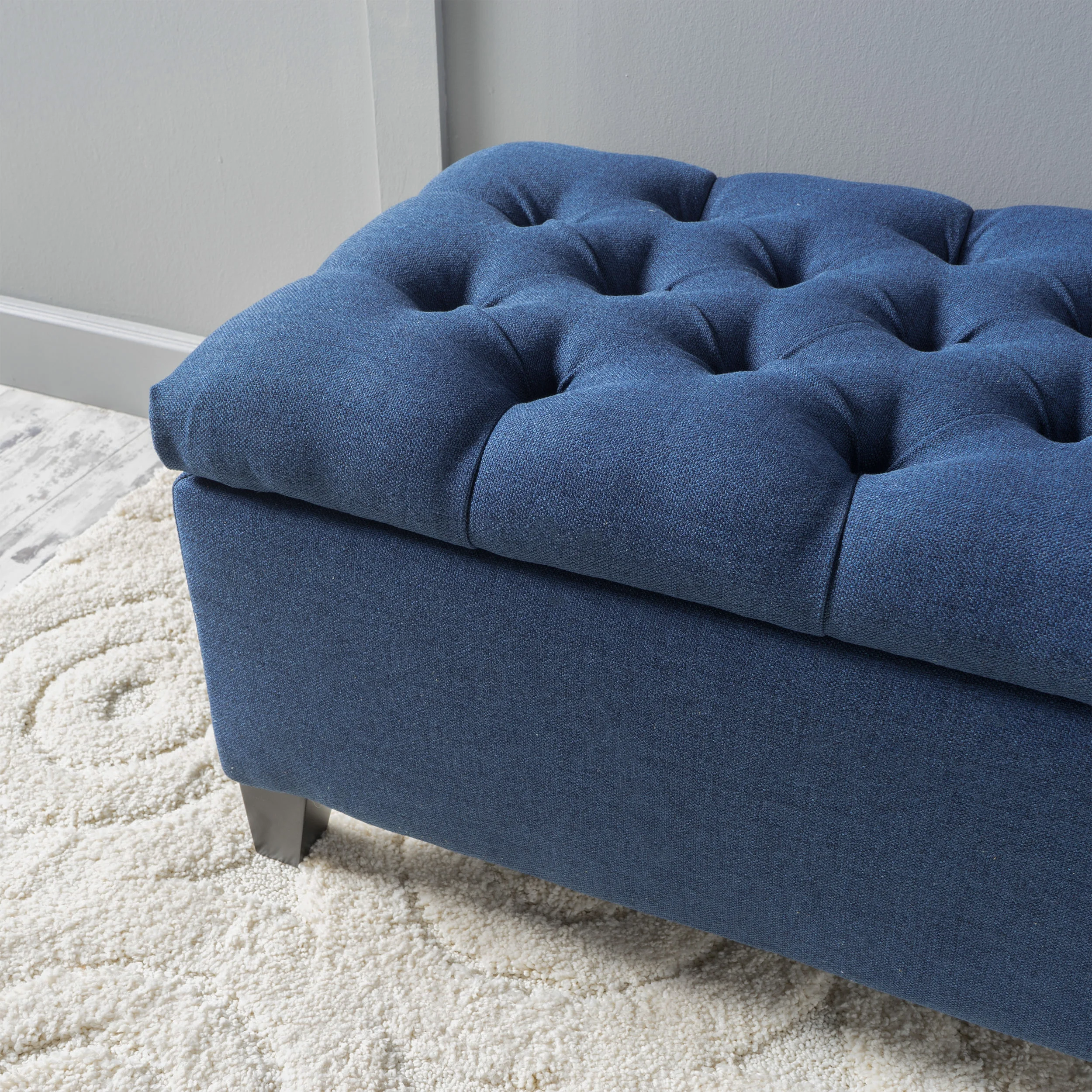 Noble House Hampton Contemporary Fabric Upholstered Storage Ottoman, White and Blue Floral - Image 31