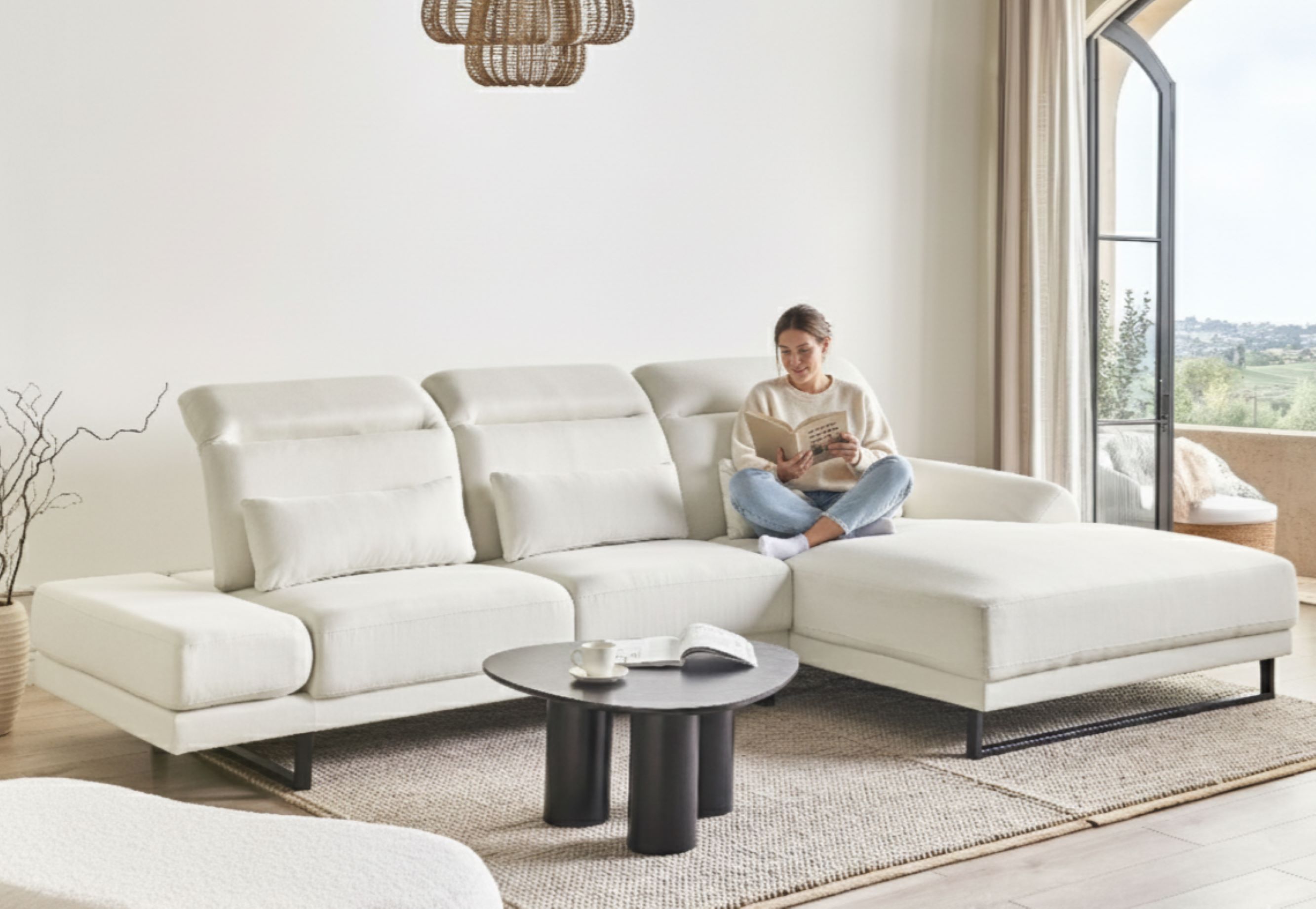 Corner Sofa 4 Seater IKAST Fabric Off-White Left Hand