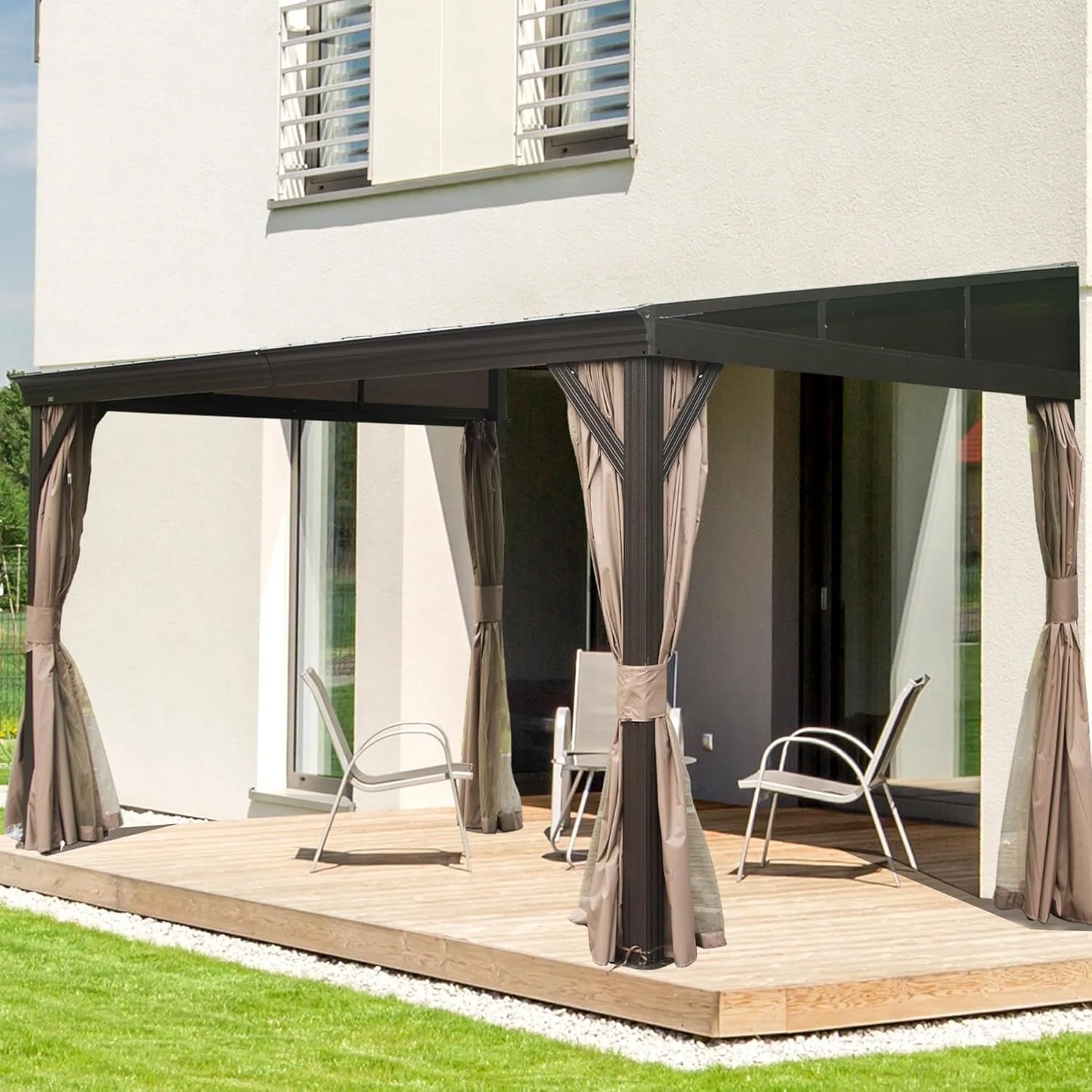 TOTAL Outdoor 10'x12' All-Season Sunroom Gazebo with Steel Roof, PVC Screen, Front & Side Door, Brown - Image 47