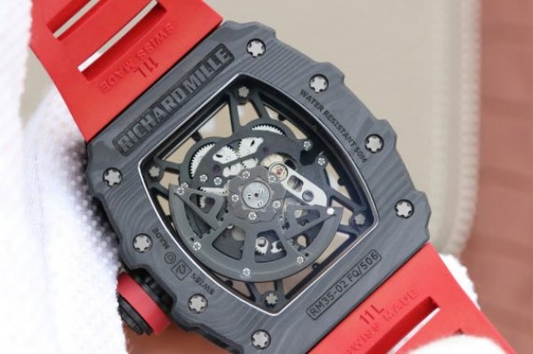 Replica Richard Mille RM035-02 Rafael Nadal FC Titanium Case KVF Skeleton Dial Red Rubber Strap MIYOTA8215 - Top club
