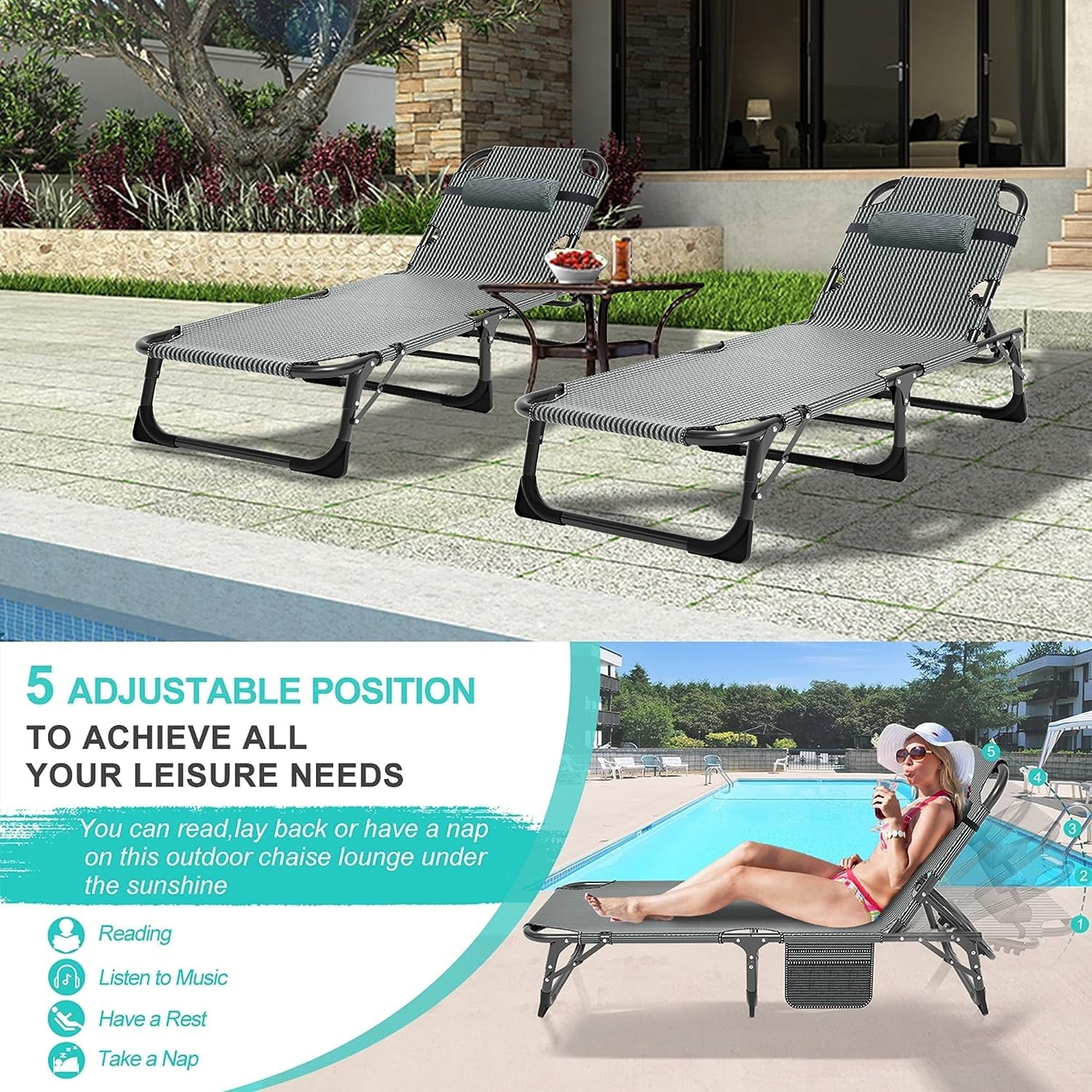 Slsy 5-Position Adjustable Folding Lounge Chair And Cot - 75.2" x 25.6" x 11.8" - Image 59 Slsy 5-Position Adjustable Folding Lounge Chair And Cot - 75.2" x 25.6" x 11.8" - Image 59