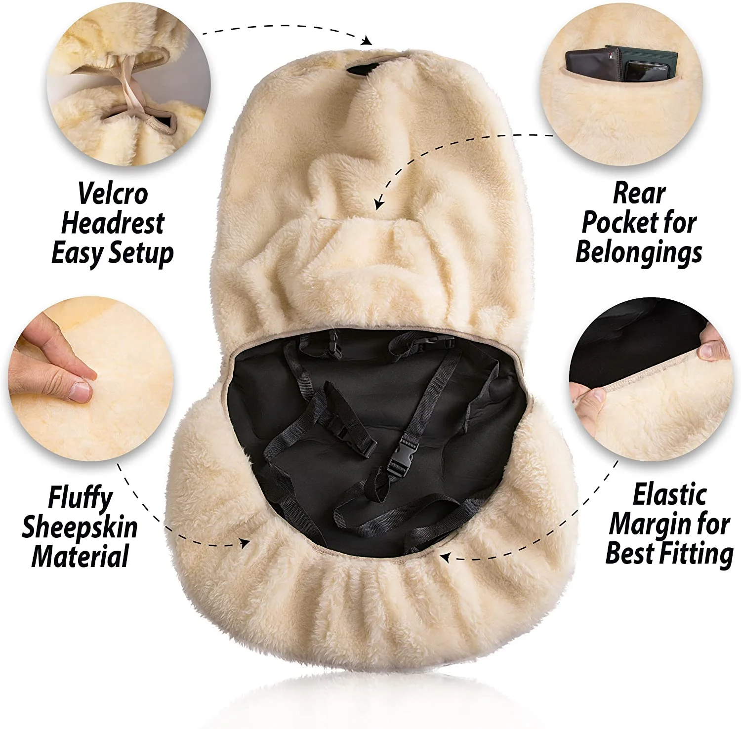Zone Tech Genuine Sheepskin Ivory Car Seat Cover, Fluffy Luxury Wool Front Seat Covers, Universal Fits Car, Truck, SUV, & Van - Image 4