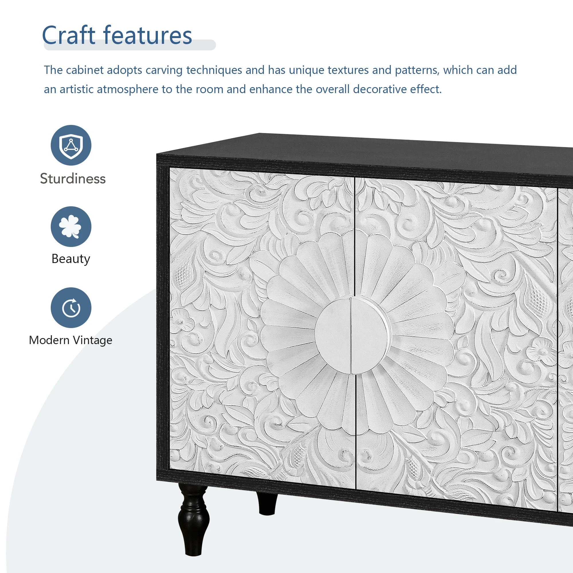 Aukfa 63" Large Accent Storage Cabinet TV Stand with Carved Door for Living Room,Entryway,Natural - Image 11