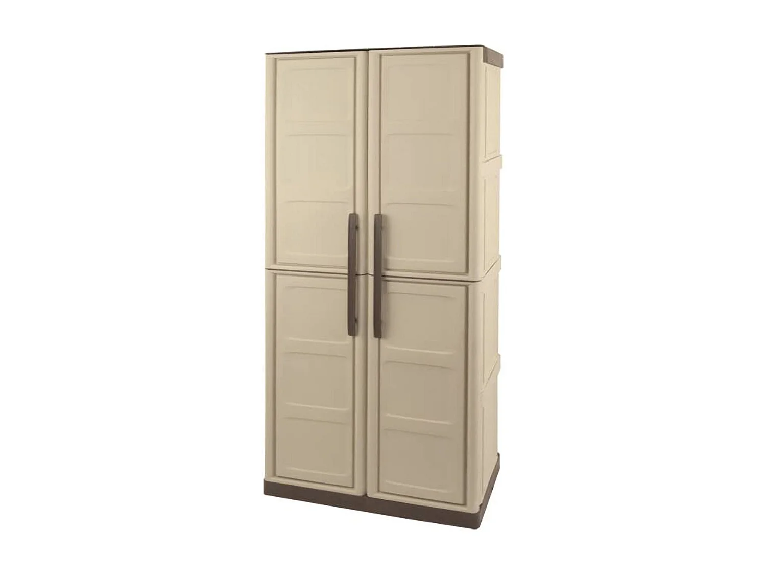 Armoire d'extérieur Marchin, Armoire de balcon polyvalente, Armoire d'extérieur 2 portes, 100% Made in Italy, Beige et Marron, Finition Damier, 70x39h165 cm