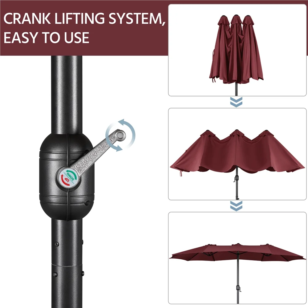 Topeakmart 13ft Patio Parasol Canopy with Crank, Tan - Image 19