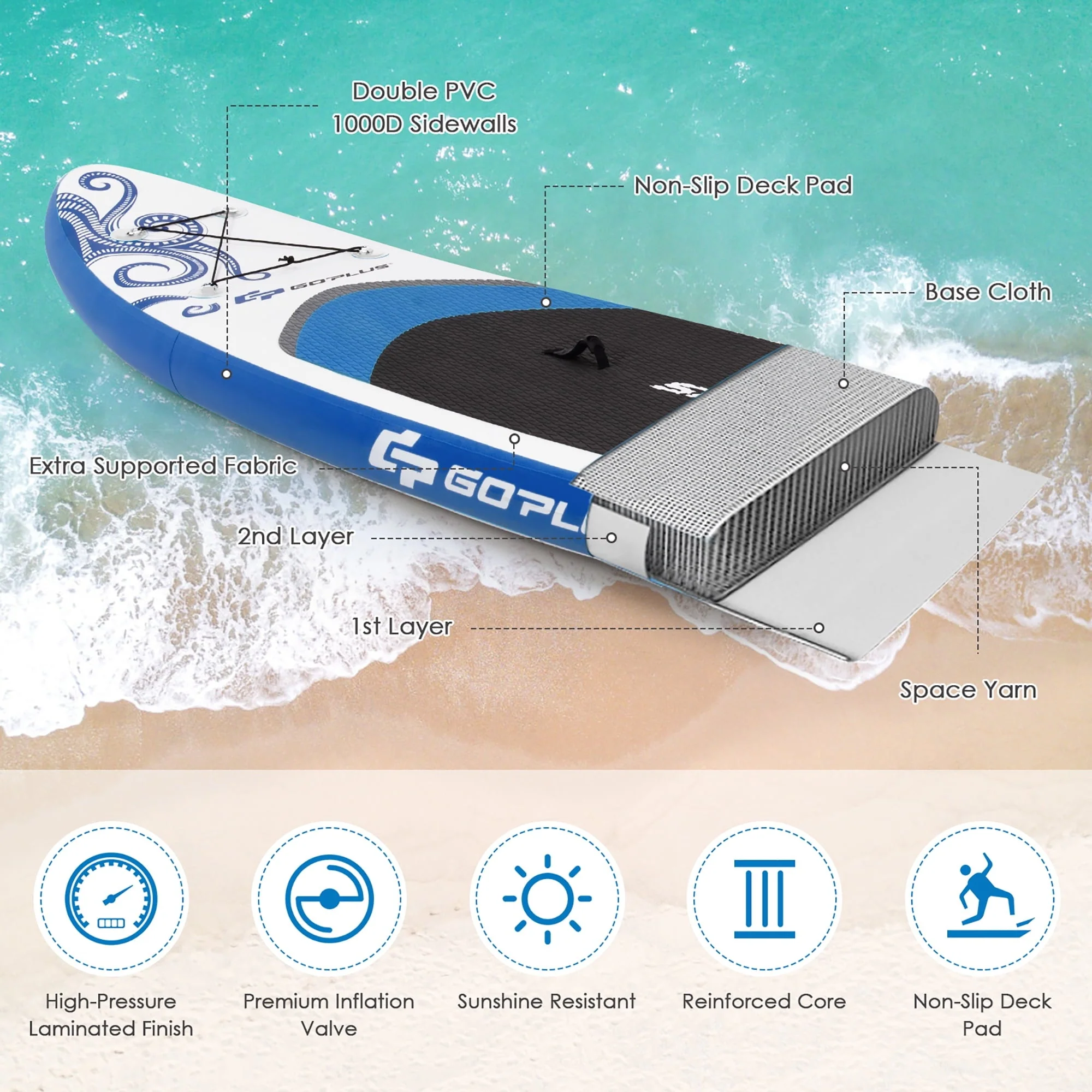 Goplus 10.5’ Inflatable Stand Up Paddle Board 6" Thick SUP W/Carrying Bag Aluminum Paddle - Image 7