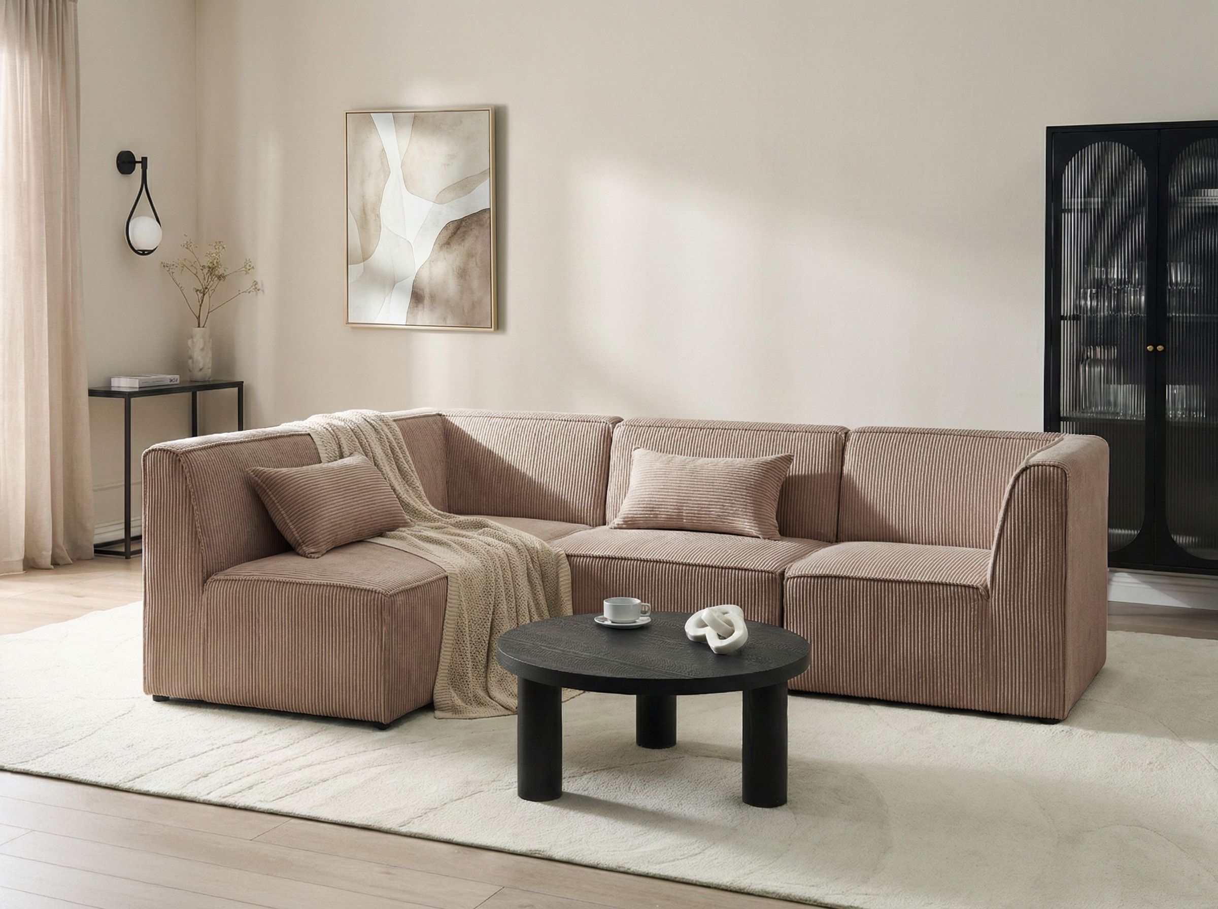 Modular Corner Sofa 4 Seater LEMVIG Corduroy Sand Beige Right Hand