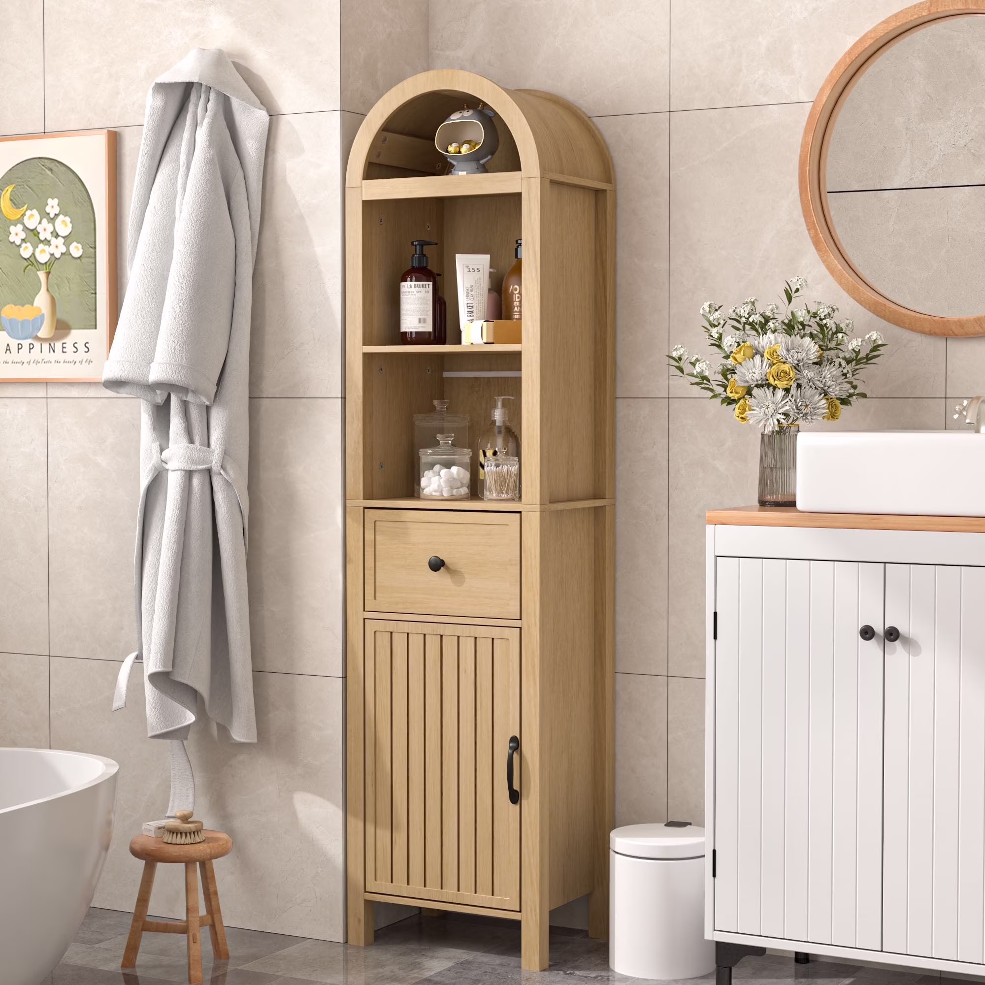 Fiogmub Tall Bathroom Storage Cabinets with Doors and Shelves, Narrow Tall Linen Cabinet with Drawer - Image 3