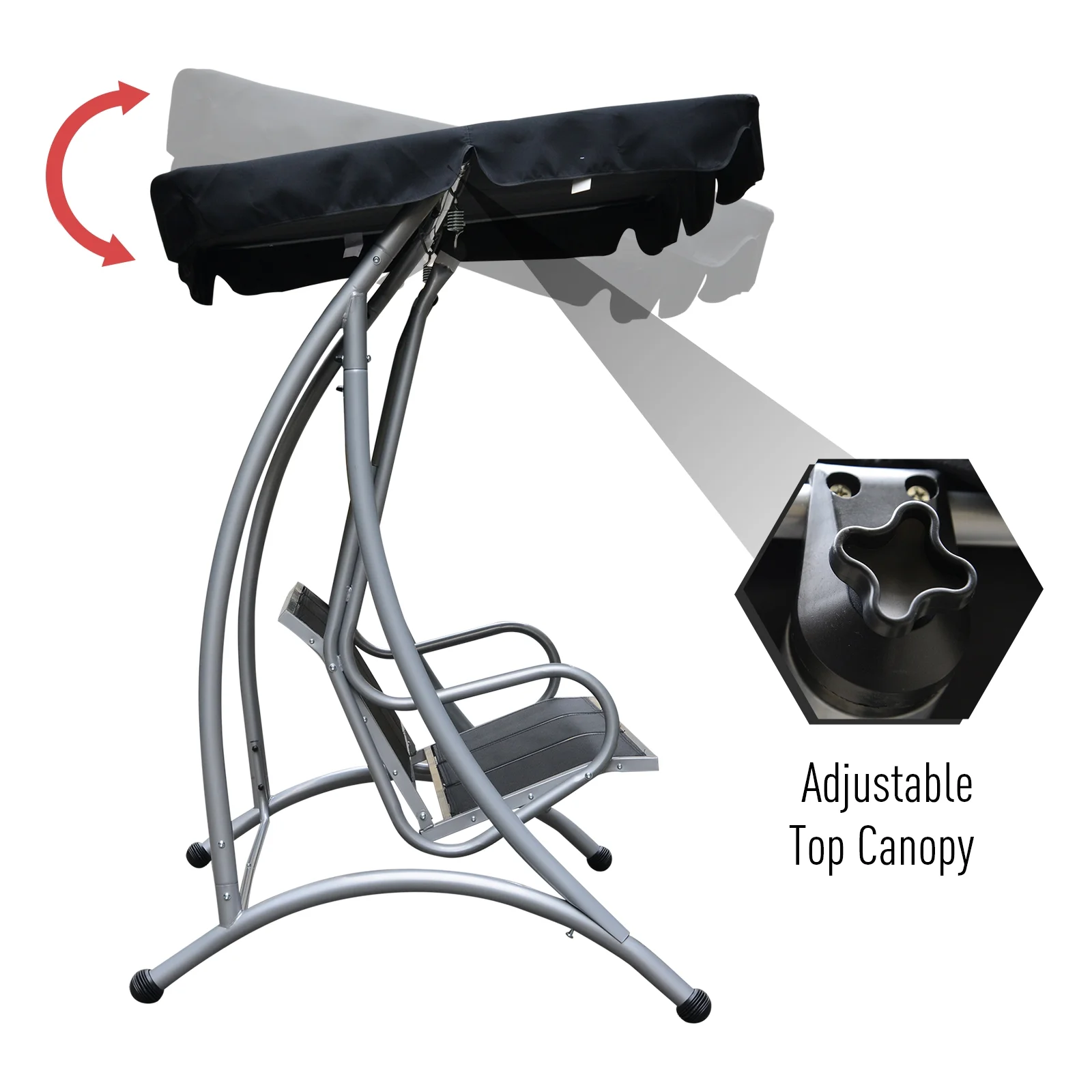 Outsunny 3 Person Patio Swing Seats, Porch Swing with Stand & Adjustable Canopy, Heavy Duty Outdoor Swing Chair Bench for Adults, Black - Image 4