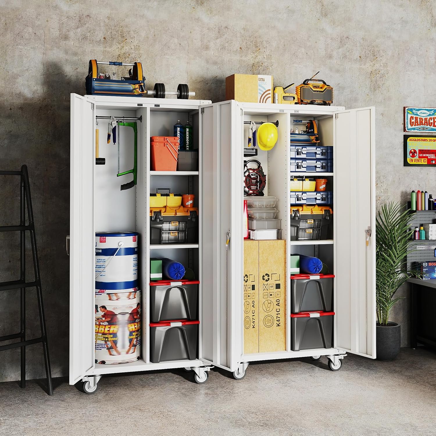 DUMOS Tall Metal Garage Storage Cabinet with Wheels and Adjustable Shelves, 72
