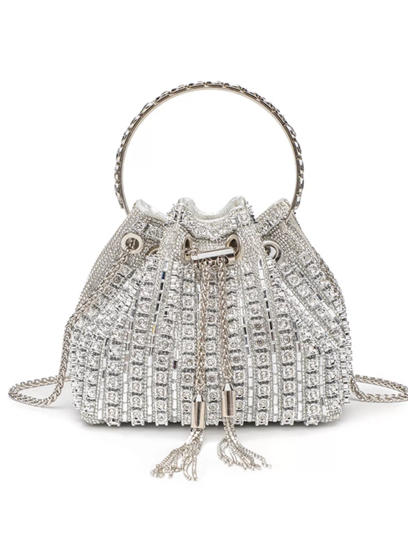 Rhinestone Embellished Bucket Crossbody Bag - ZKZOOK