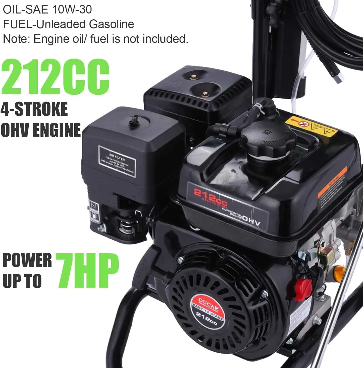 Gas Pressure Washer 4200 PSI 4.0 GPM, 212CC Engine, 5 Nozzles, 25ft Hose, 0.5Gal Soap Tank - 20FT x 1/4 Black - Image 4 Gas Pressure Washer 4200 PSI 4.0 GPM, 212CC Engine, 5 Nozzles, 25ft Hose, 0.5Gal Soap Tank - 20FT x 1/4 Black - Image 4