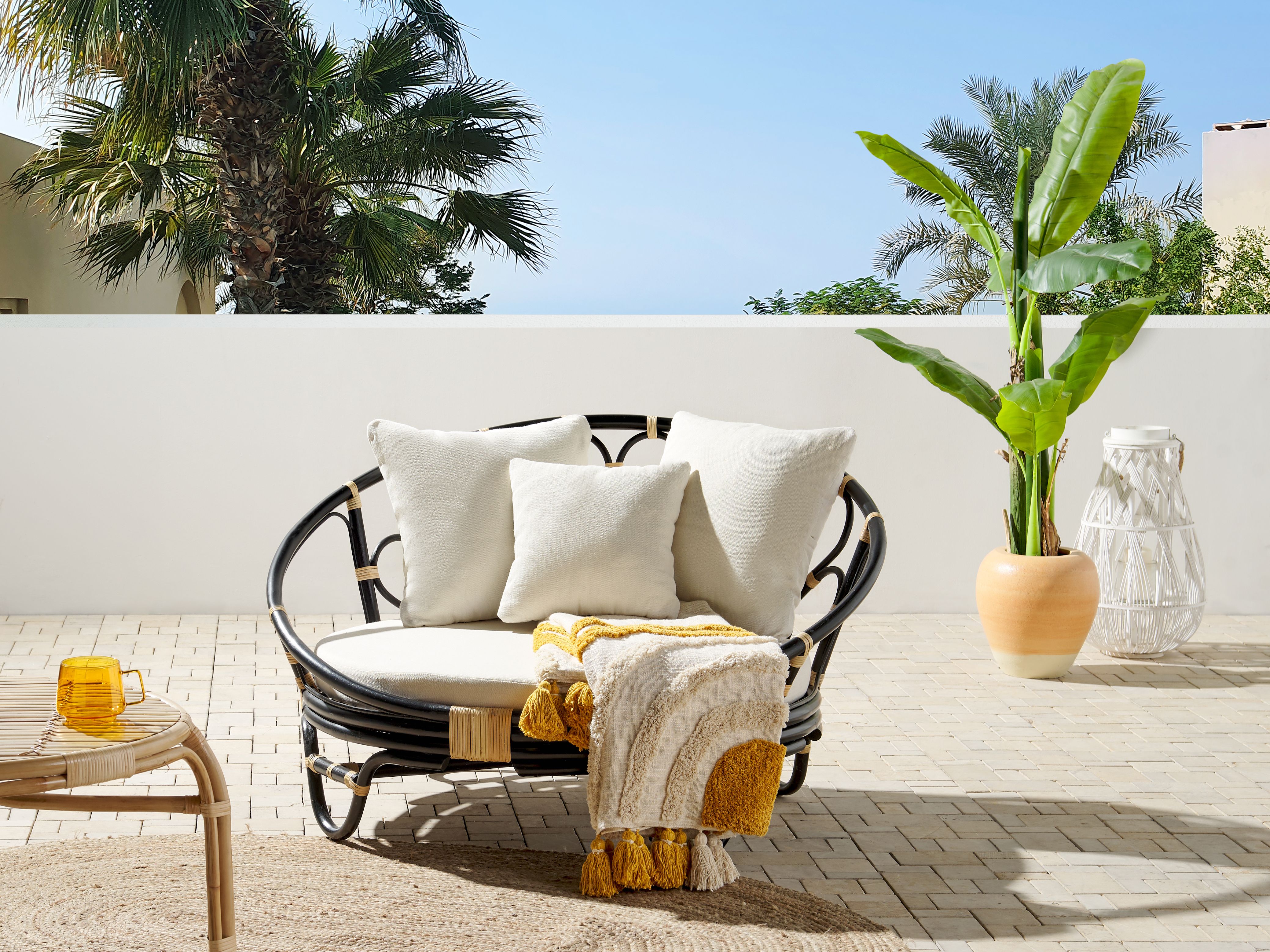 Garden Daybed ROSSANO Rattan Black