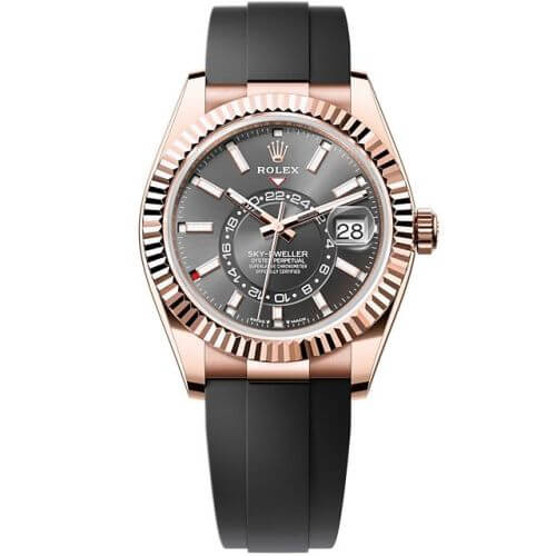 Rolex Sky-Dweller 326935-0007 SRO Automatic Everose Rhodium Dial Rubber Strap Replica - Elite Watch Atelier