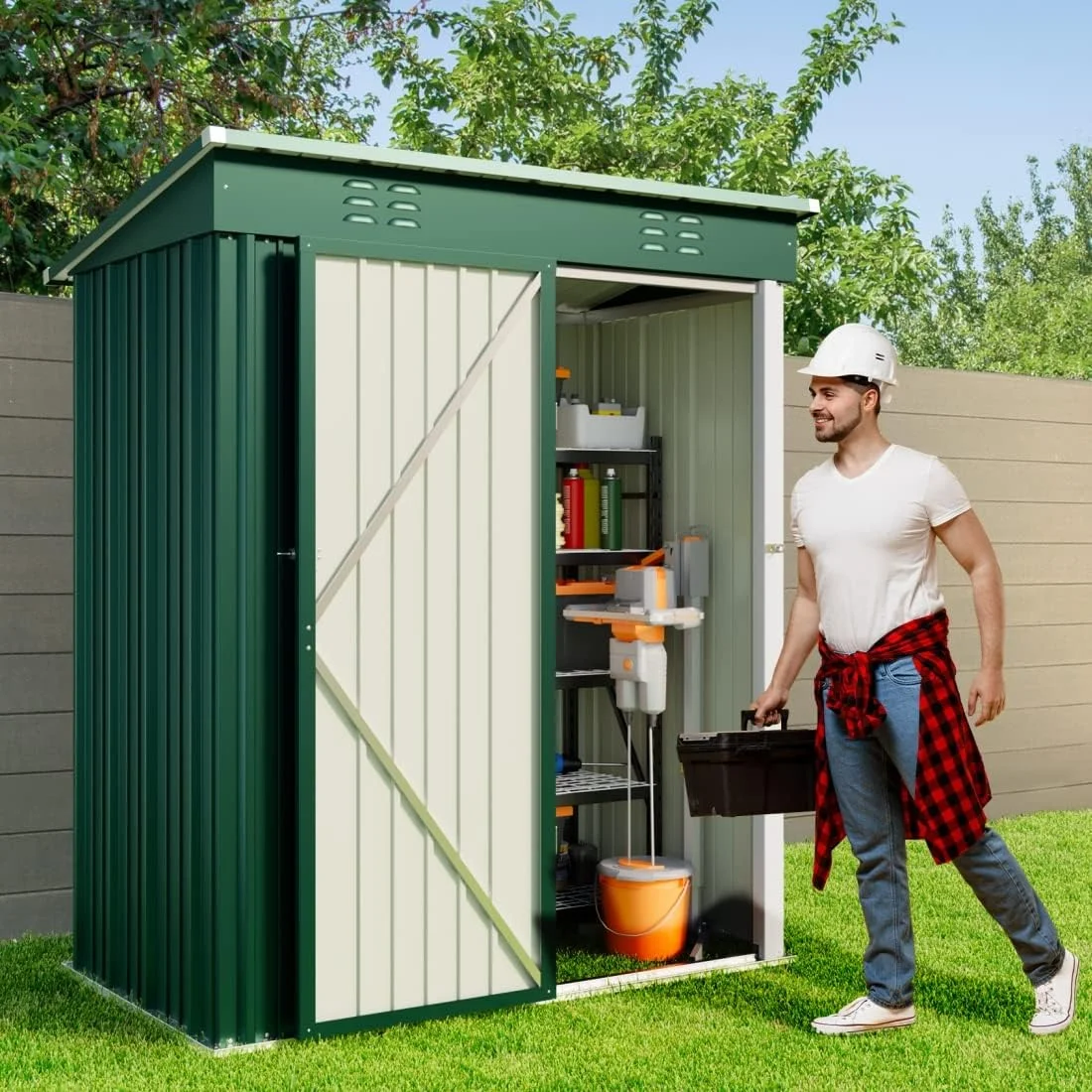 5'x3' Outdoor Storage Shed, Lofka Metal Storage Tool Shed with Single Lockable Door, for Bike| Garden Tools| Patio, Grey - Image 28
