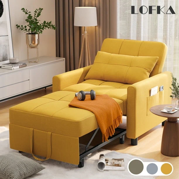Lofka Chair Bed, Convertible Sofa Bed Couch Recliner Single Bed for Living Room/Office/Bedroom, Light Gray - Image 6