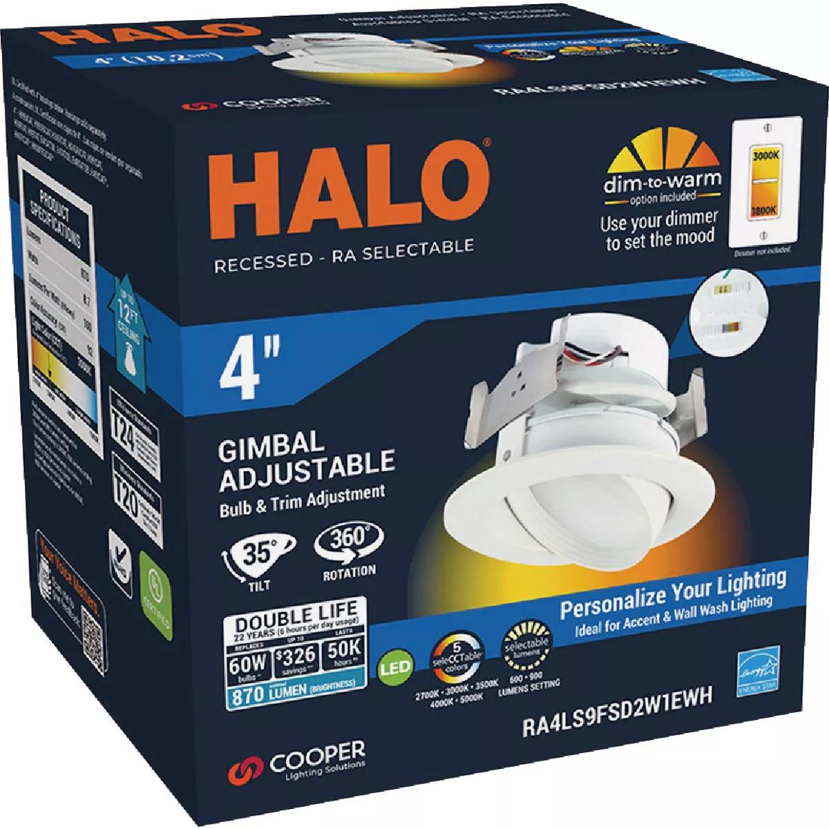 Halo 4 In. Selectable CCT Integrated LED Recessed Light Trim, 600 Lm./900 Lm.