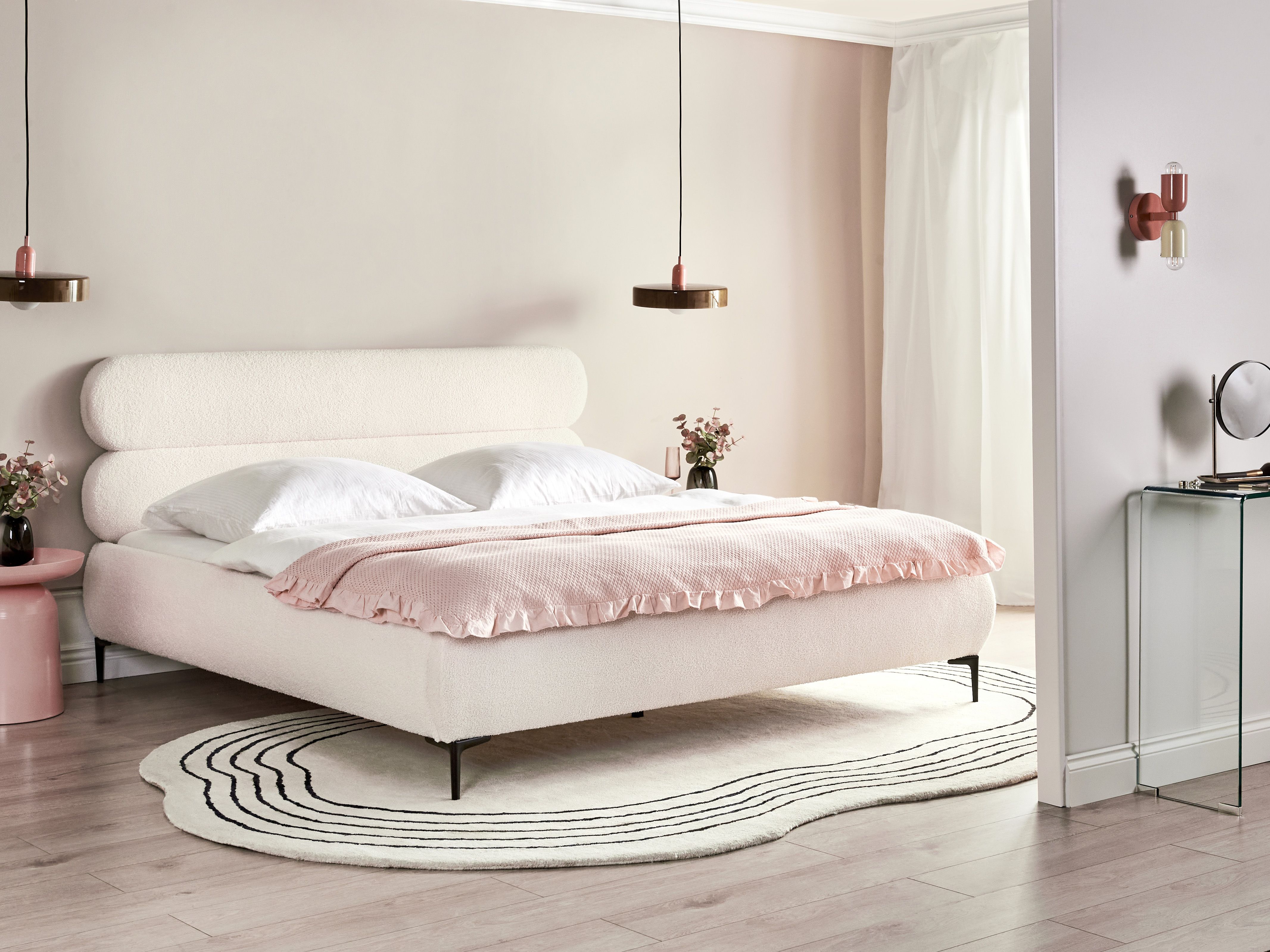 Bed Boucle LESSAY 180 x 200 cm (EU Super King) Off-White