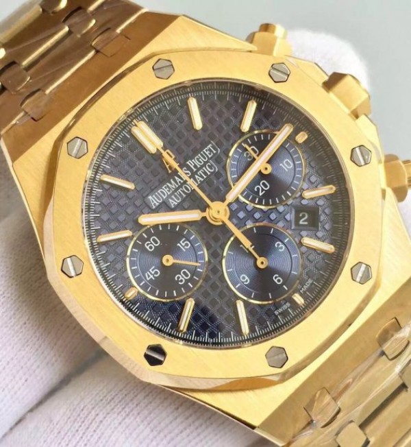 Replica Audemars Piguet Royal Oak Chronograph 26320 YG Blue Dial YG Bracelet A7750 - Top club