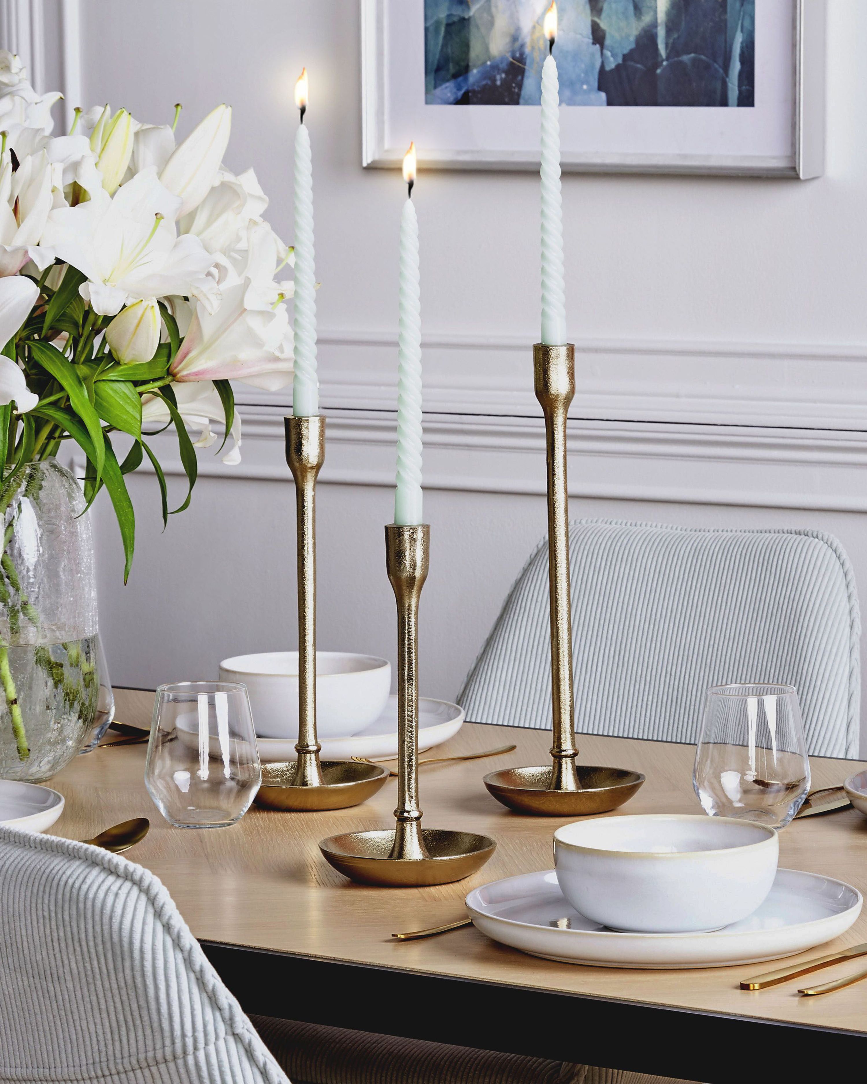 Set of 3 Candle Holders LIWUNG Metal 27/33/38 cm Gold