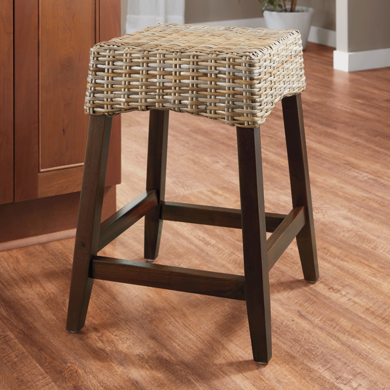 Roberta Wood & Rattan Stool - MIDNIGHT VELVET CATALOG