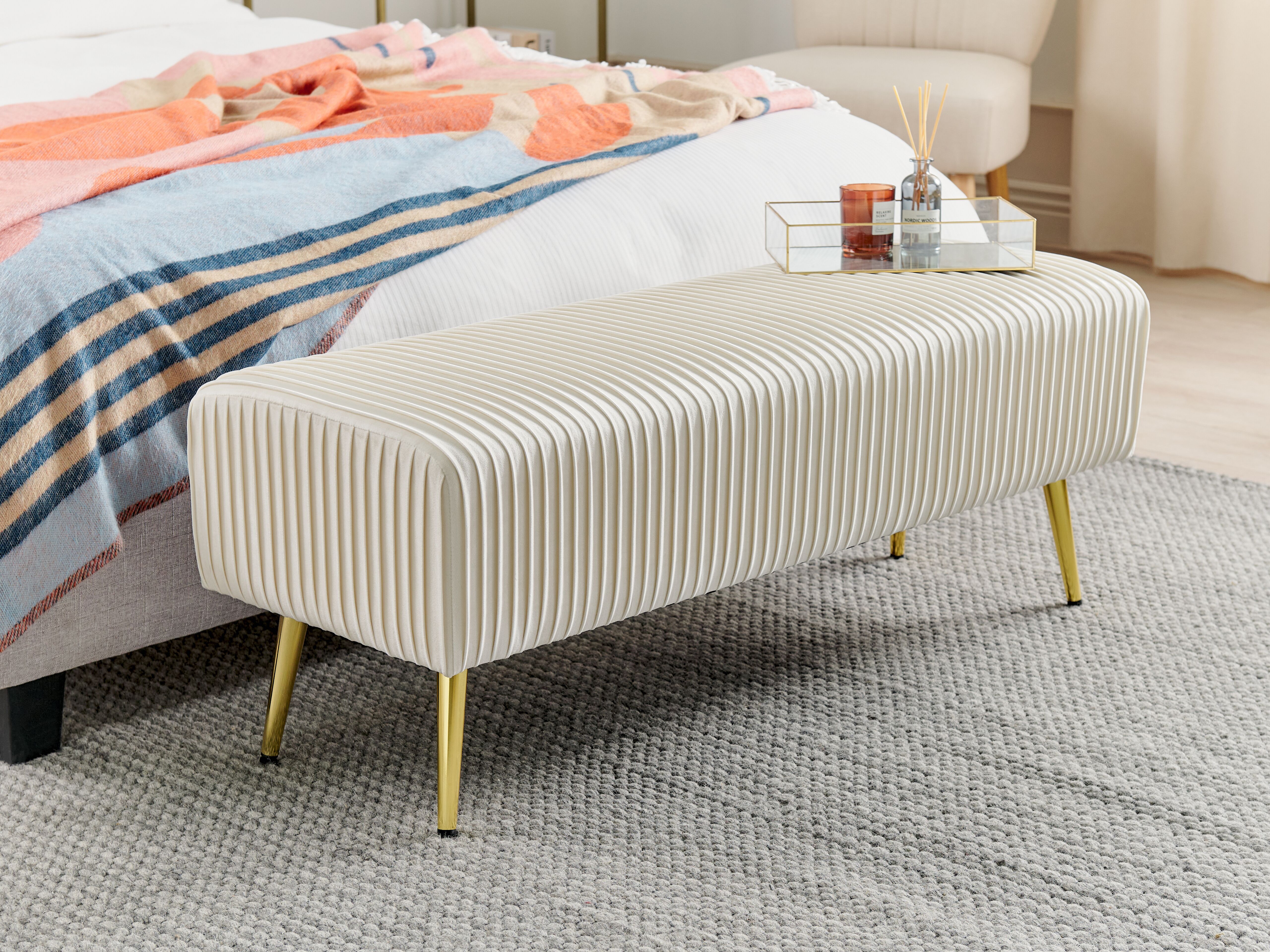 Upholstered Bench PATERSON Velvet Off-White