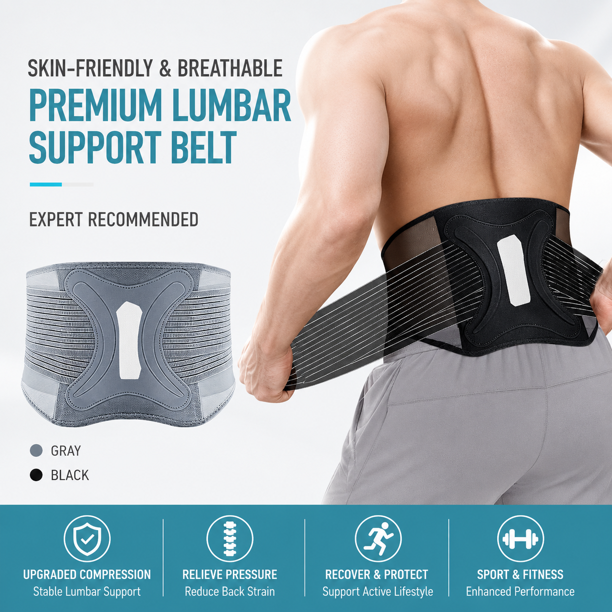 Lumbar support belt for intervertebral disc exercise