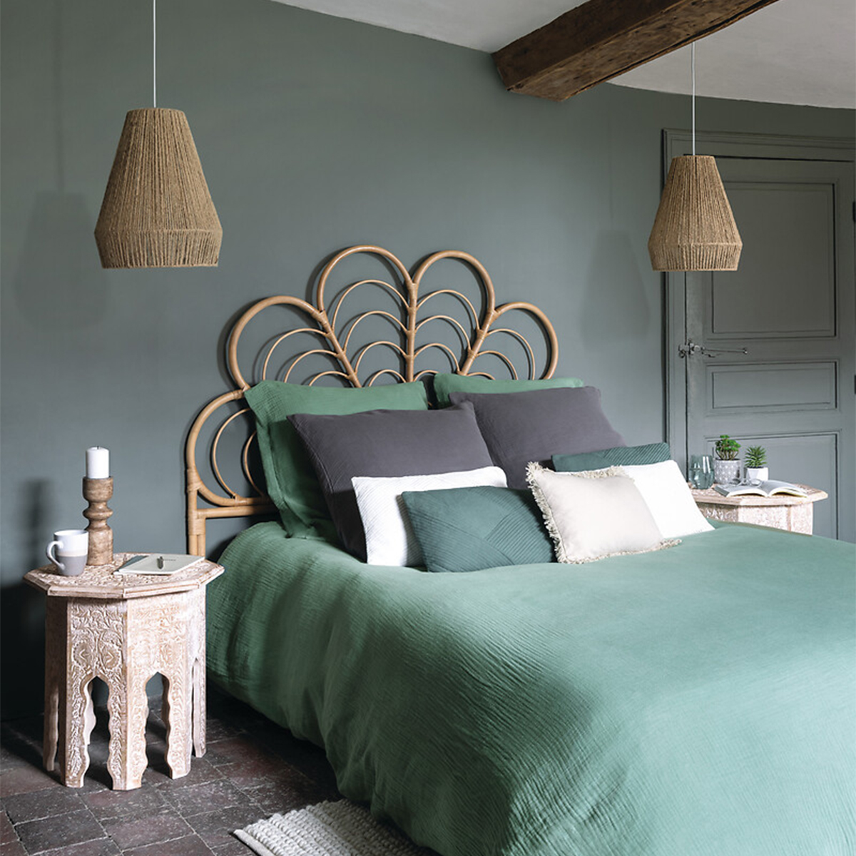 Bed linen set "Flora" Celadon blue, 260x240 cm