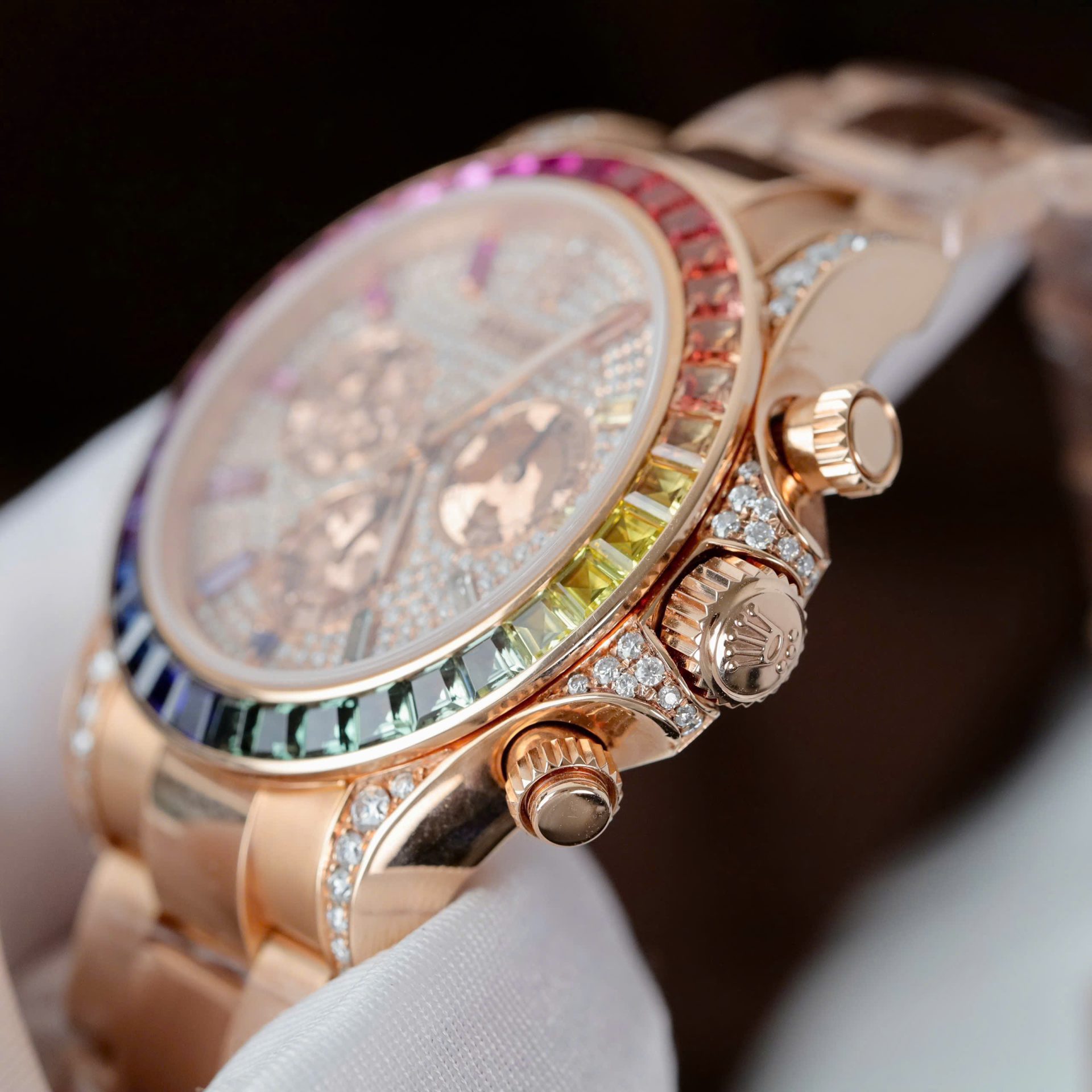 Rolex Daytona Rainbow 116595 Best Replica Watch Gold Wrapped + Moissanite Diamonds 40mm - Top club