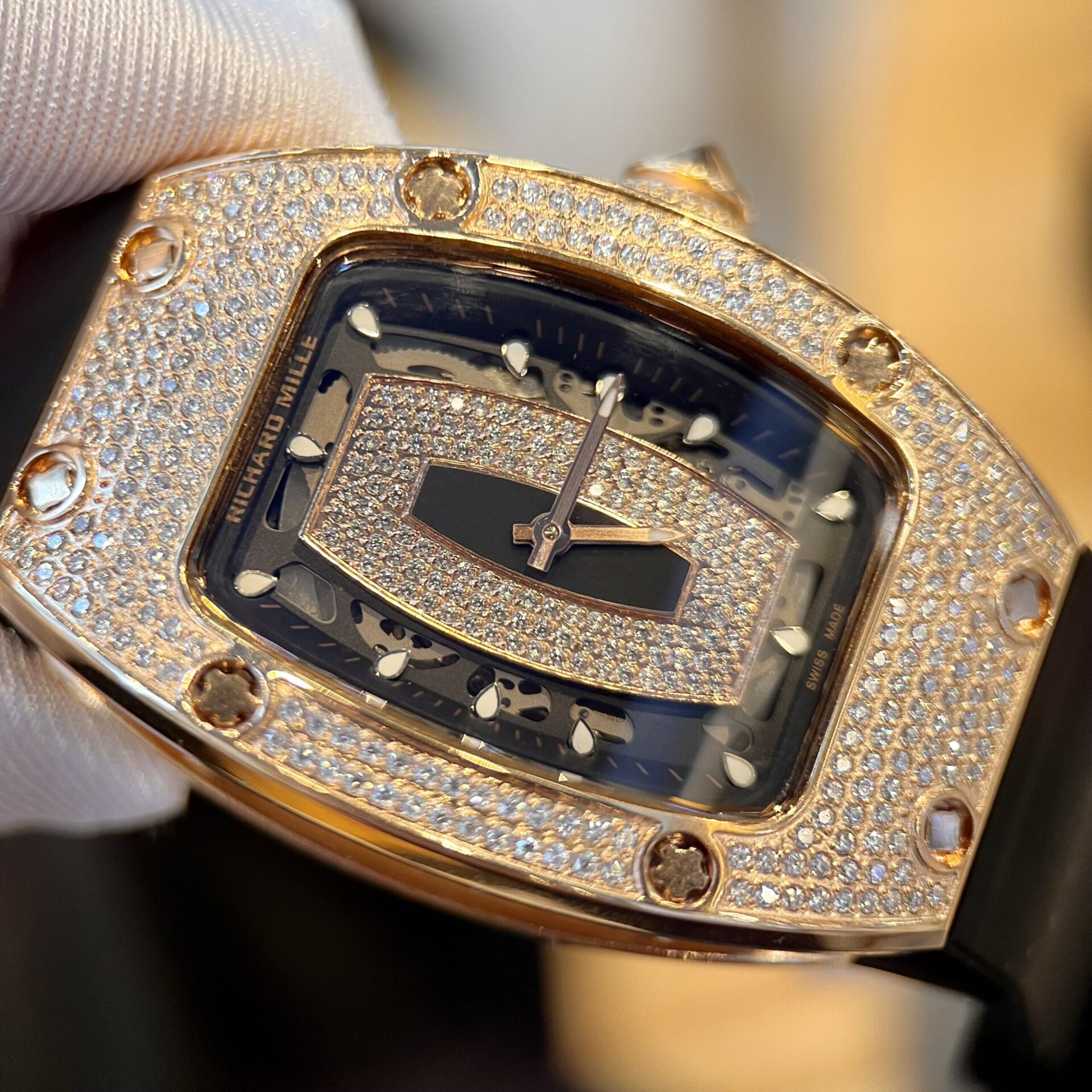 Richard Mille RM007 Gold Wrapped Replica Watch With Moissanite Diamonds 36mm - Top club