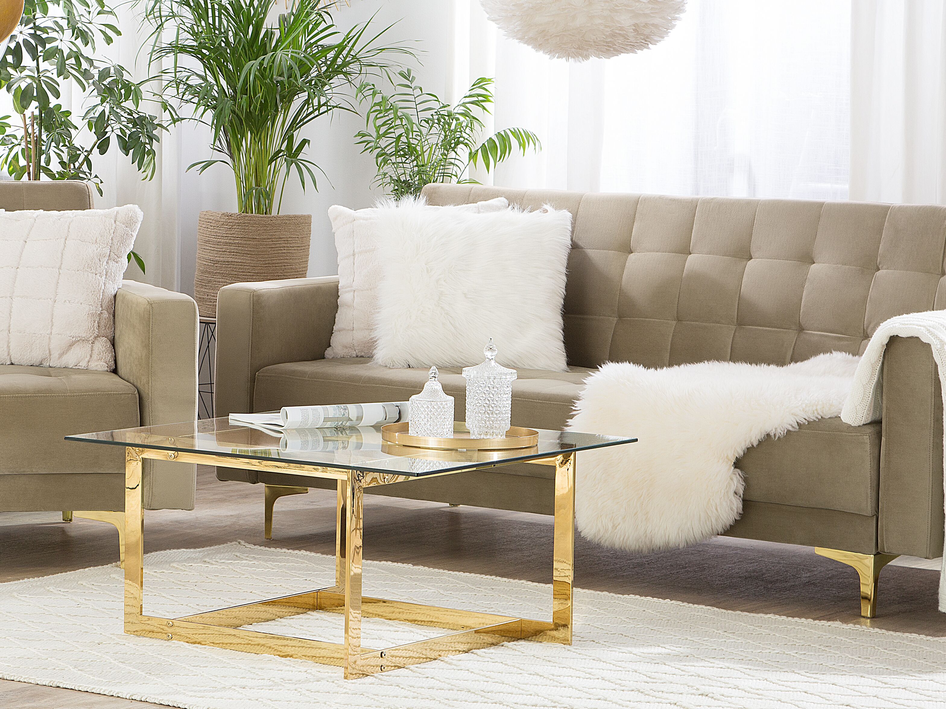 Sofa Bed 3 Seater ABERDEEN Velvet Sand Beige