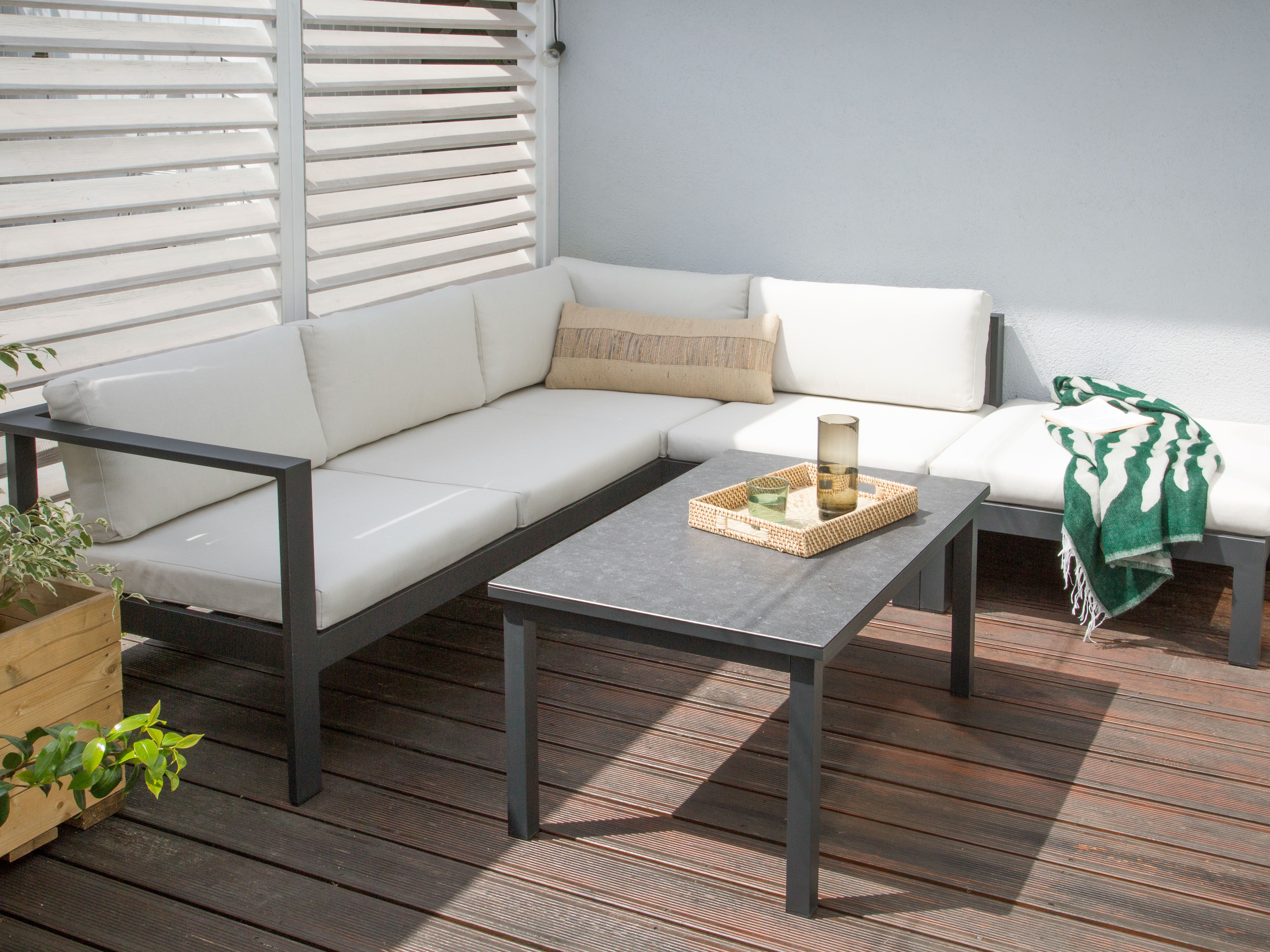 Garden Corner Sofa with Table 5 Seater MESSINA Left Hand Metal Off-White