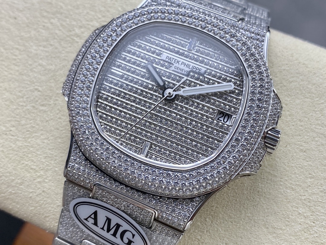 Fake Diamond Watch Patek Philippe Replica 5719/1G-001 Nautilus 40mm White Gold Diamond Pave White Gold Diamond Set Automatic AMG(1:1 replica) - Top club