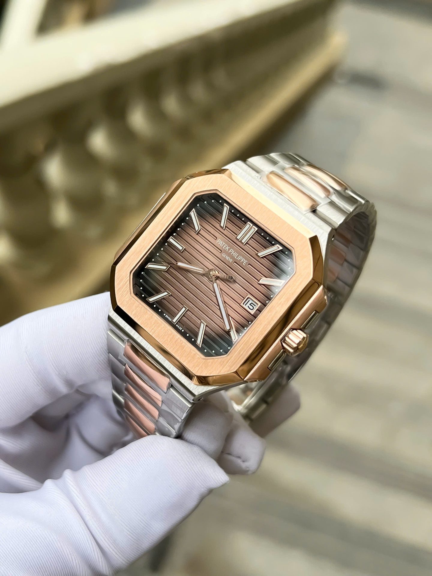 Patek Philippe Cubitus 5821 Demi Rose Gold Replica 11 Watch Dial Square Chocolate 45mm - Top club